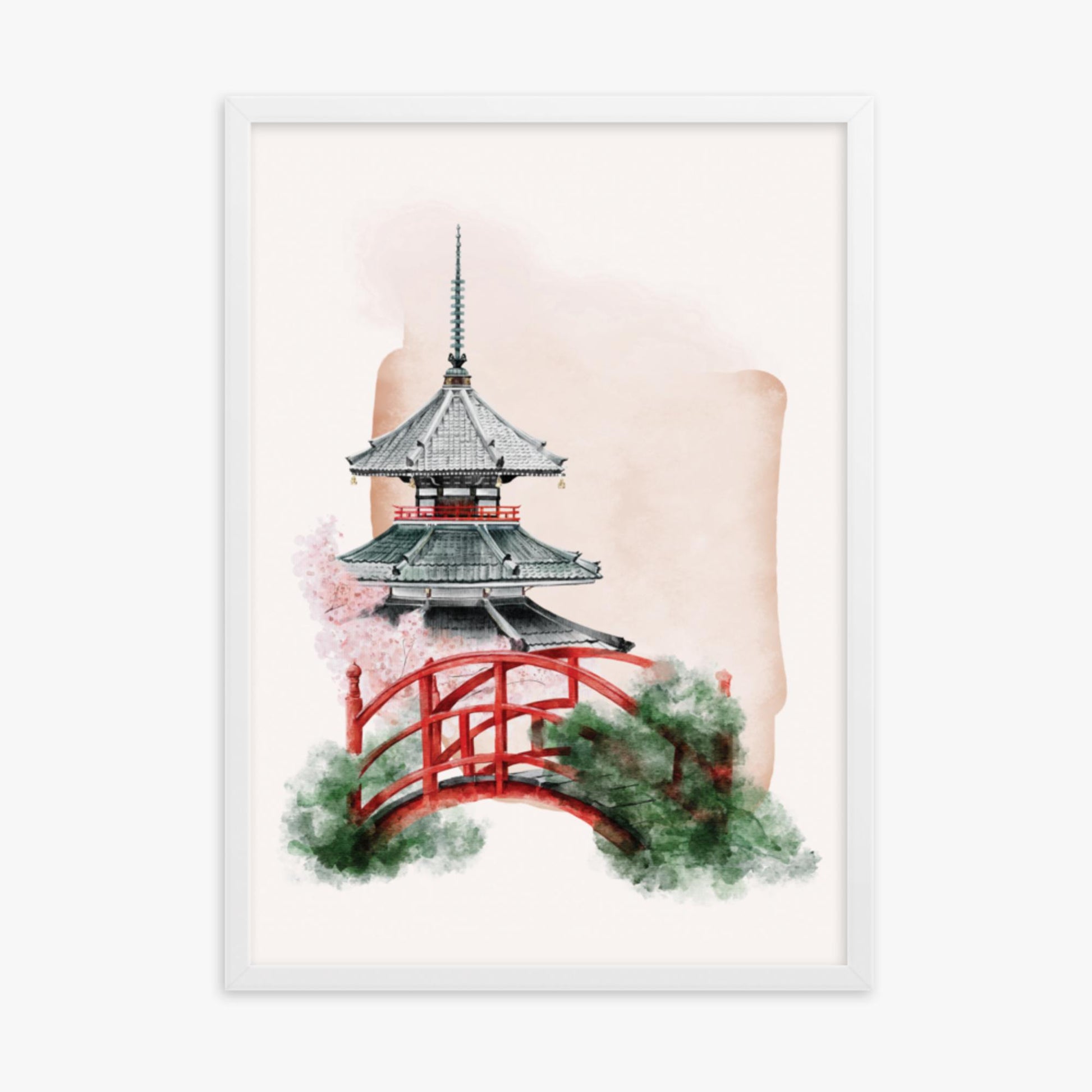 Modern illustration: Shrine with Bridge 50x70 cm Poster With White Frame Frame