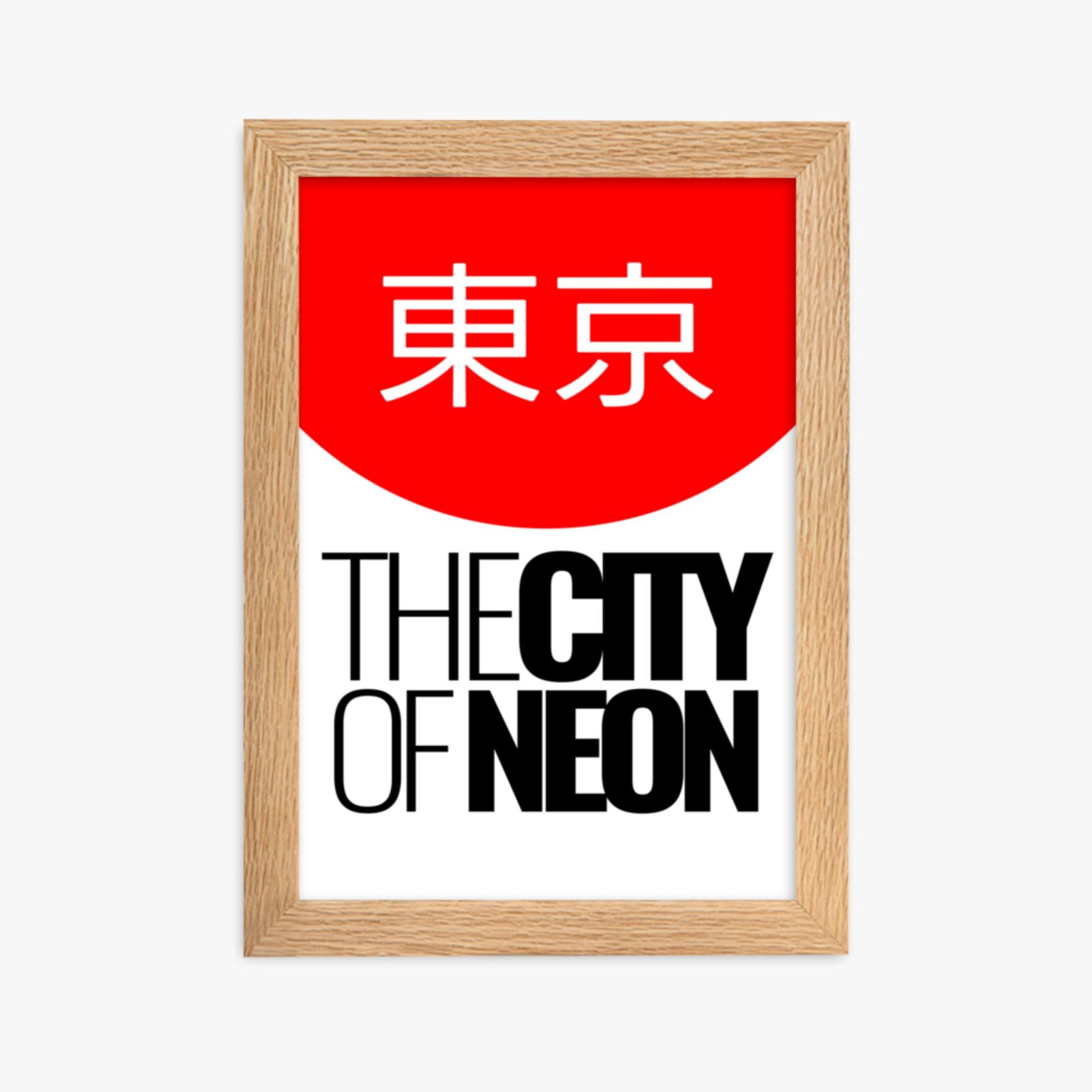 Modern illustration: The City of Neon 21x30 cm Poster With Oak Frame Frame