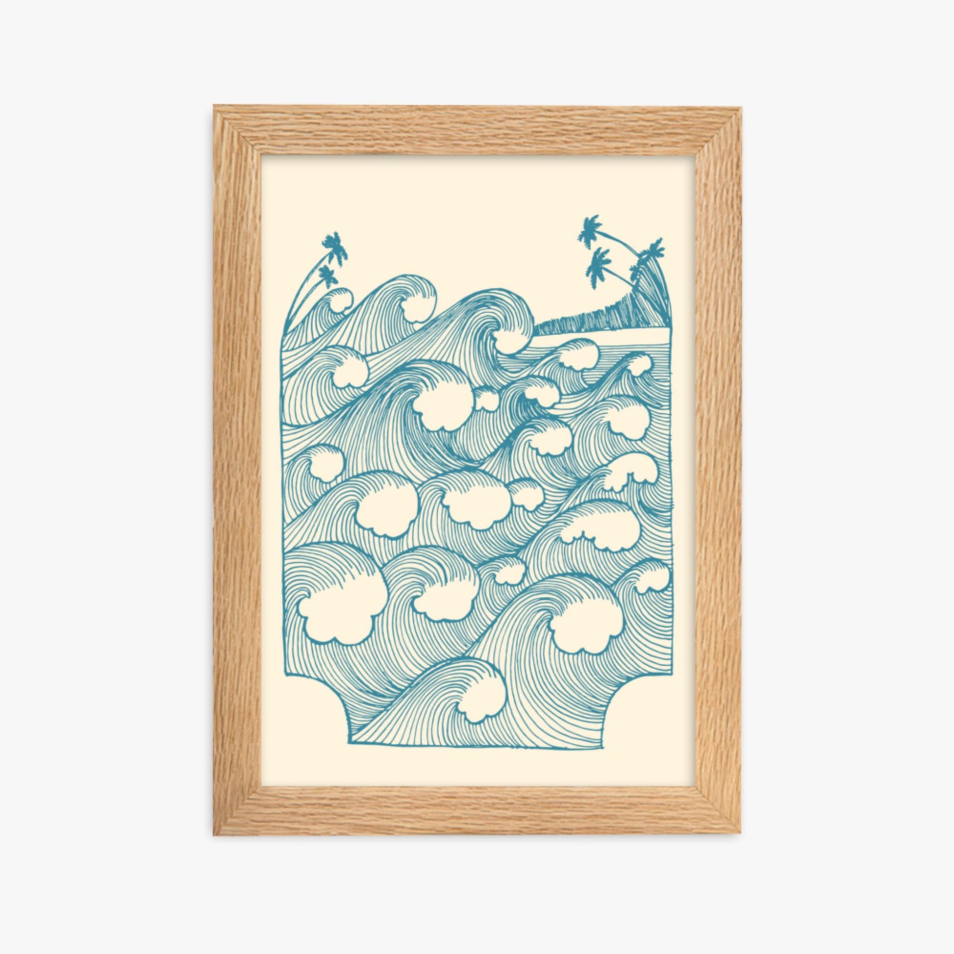 Modern illustration: Vintage Great Waves 21x30 cm Poster With Oak Frame Frame