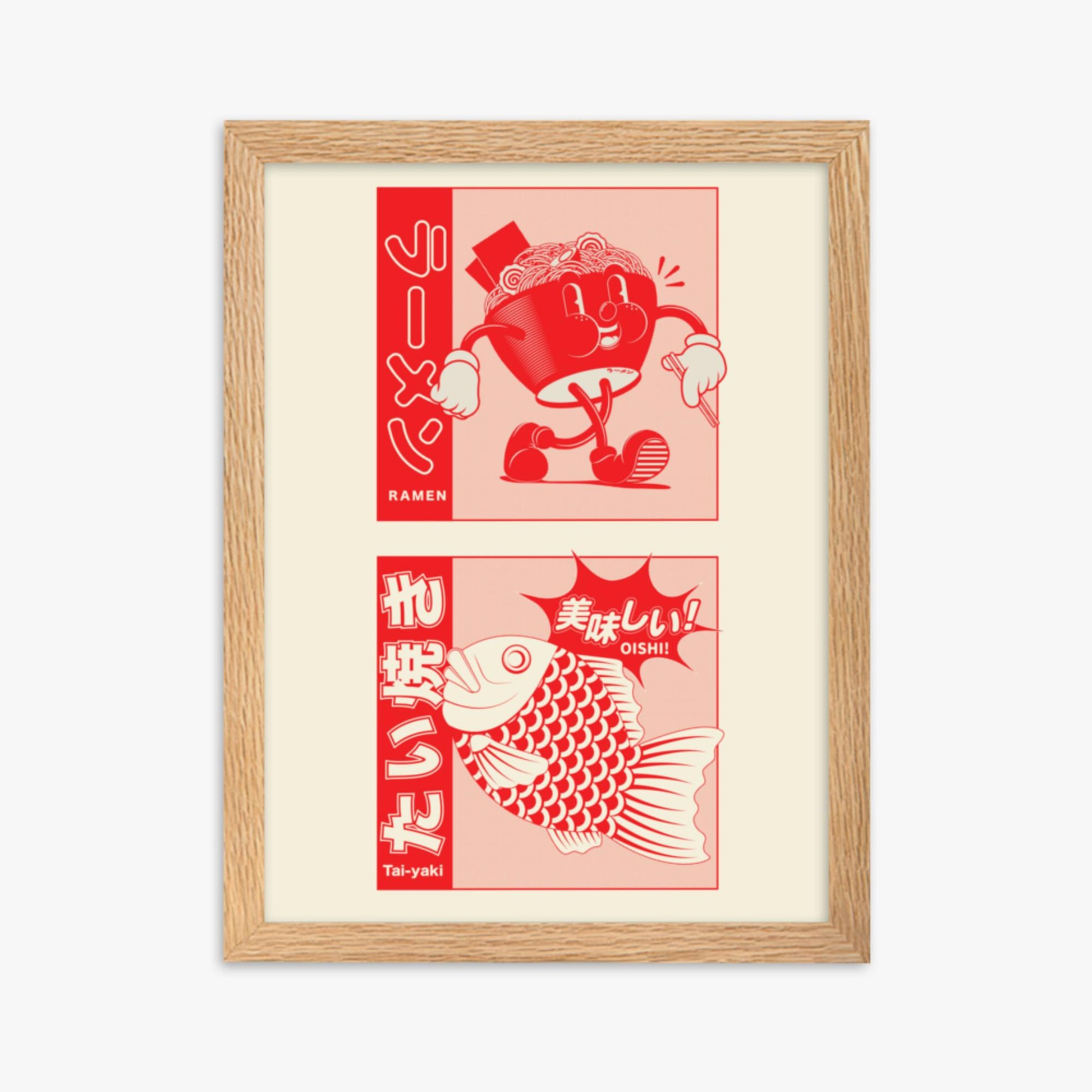 Modern illustration: Taiyaki & Ramen 30x40 cm Poster With Oak Frame Frame