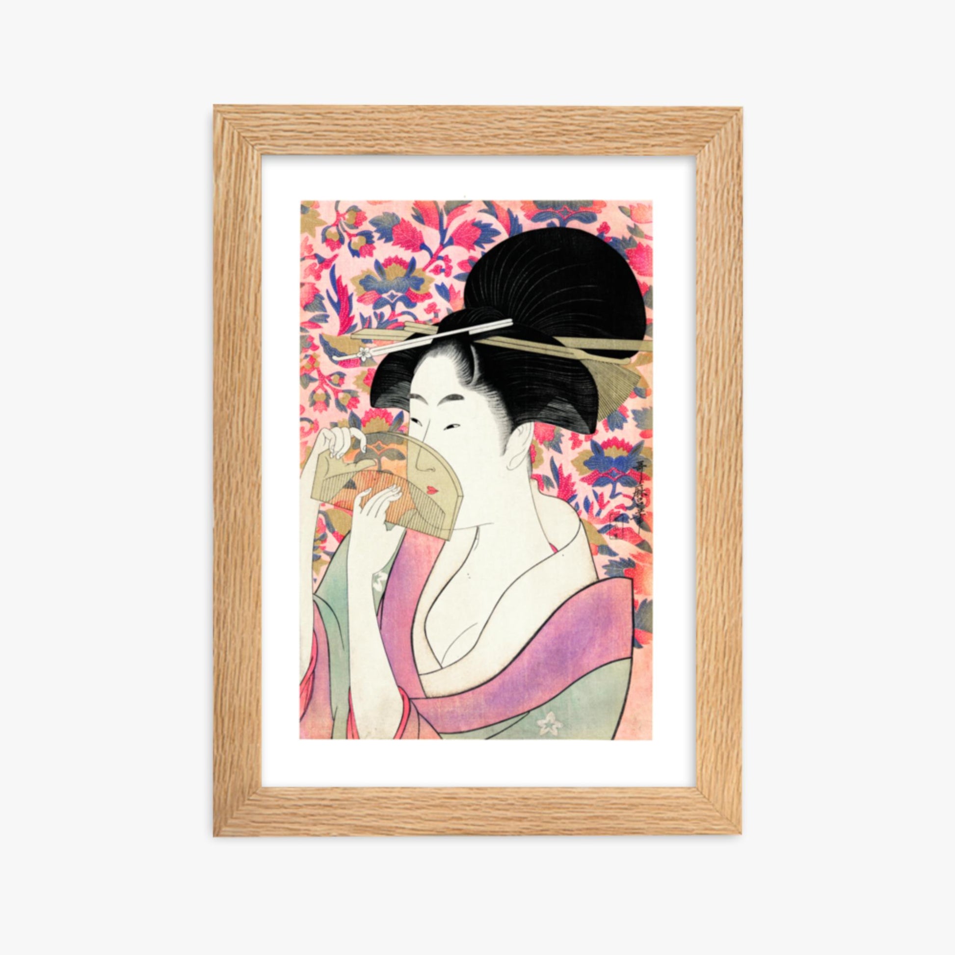 Utamaro Kitagawa - Kushi  21x30 cm Poster With Oak Frame