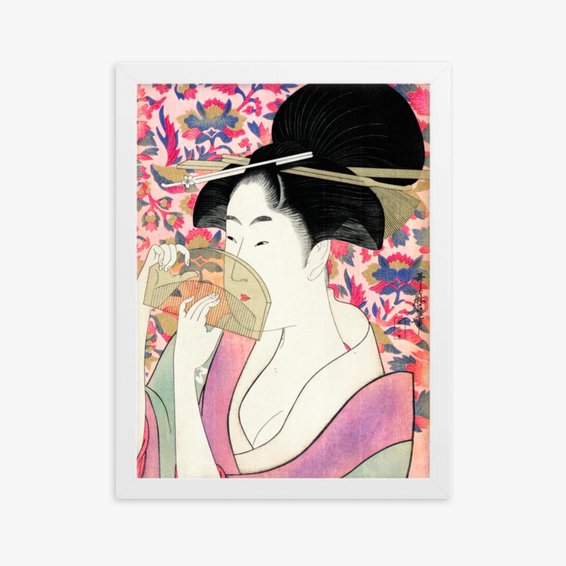 Utamaro Kitagawa - Kushi  30x40 cm Poster With White Frame