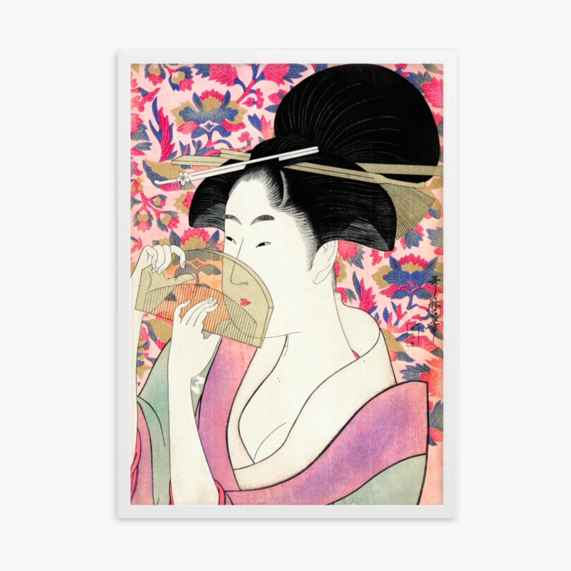 Utamaro Kitagawa - Kushi  50x70 cm Poster With White Frame