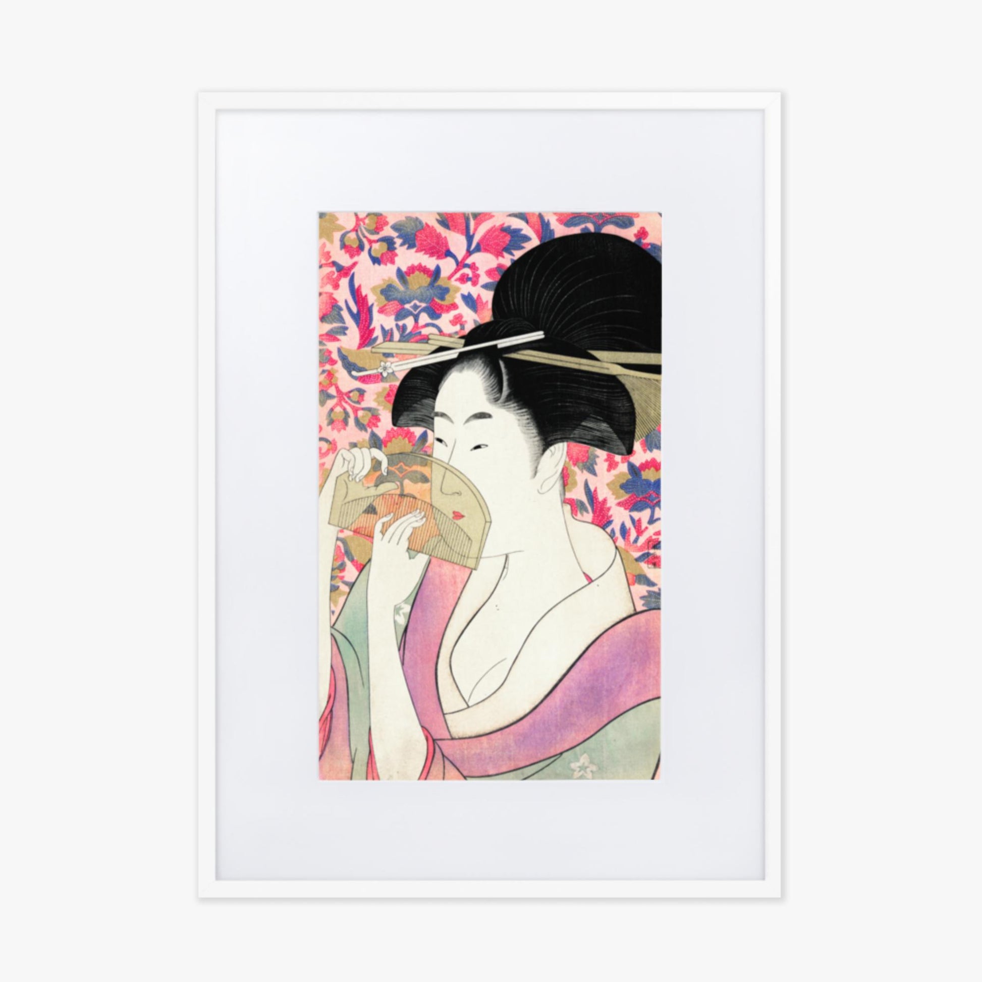 Utamaro Kitagawa - Kushi  50x70 cm Poster With White Frame