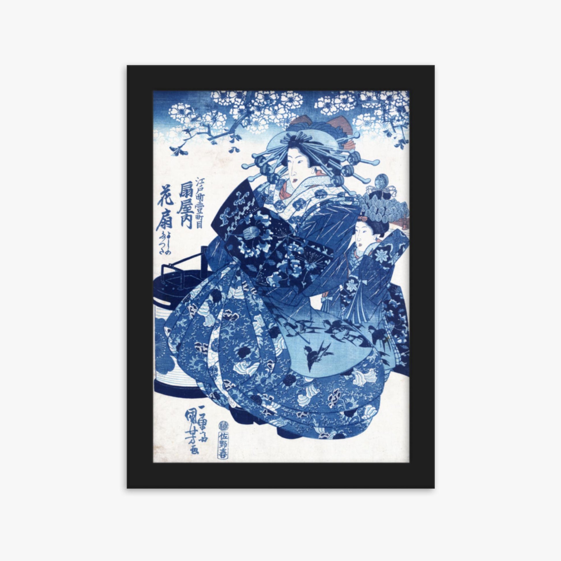 Utagawa Kuniyoshi - The Courtesan Hanao of Ōgi-ya 21x30 cm Poster With Black Frame