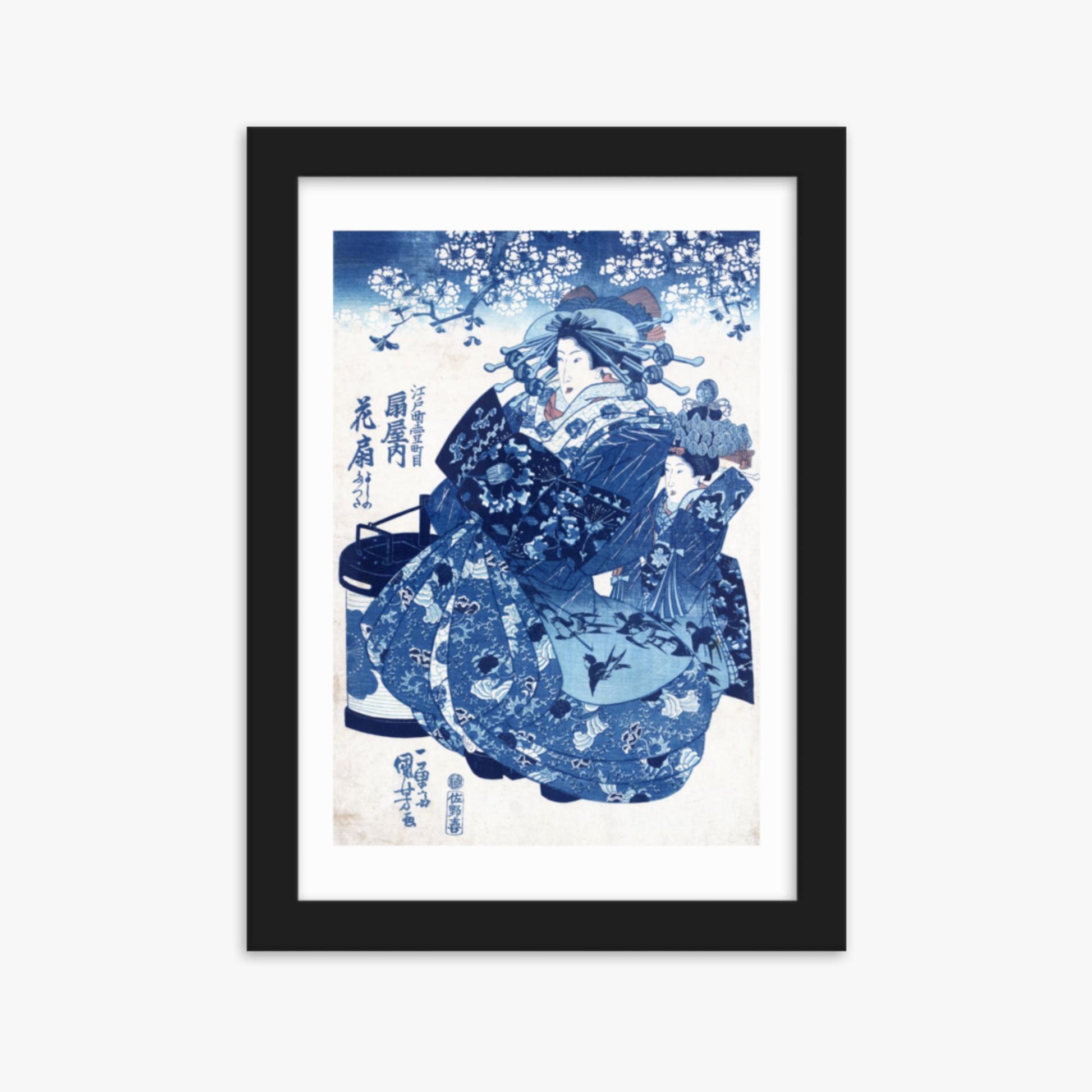 Utagawa Kuniyoshi - The Courtesan Hanao of Ōgi-ya 21x30 cm Poster With Black Frame