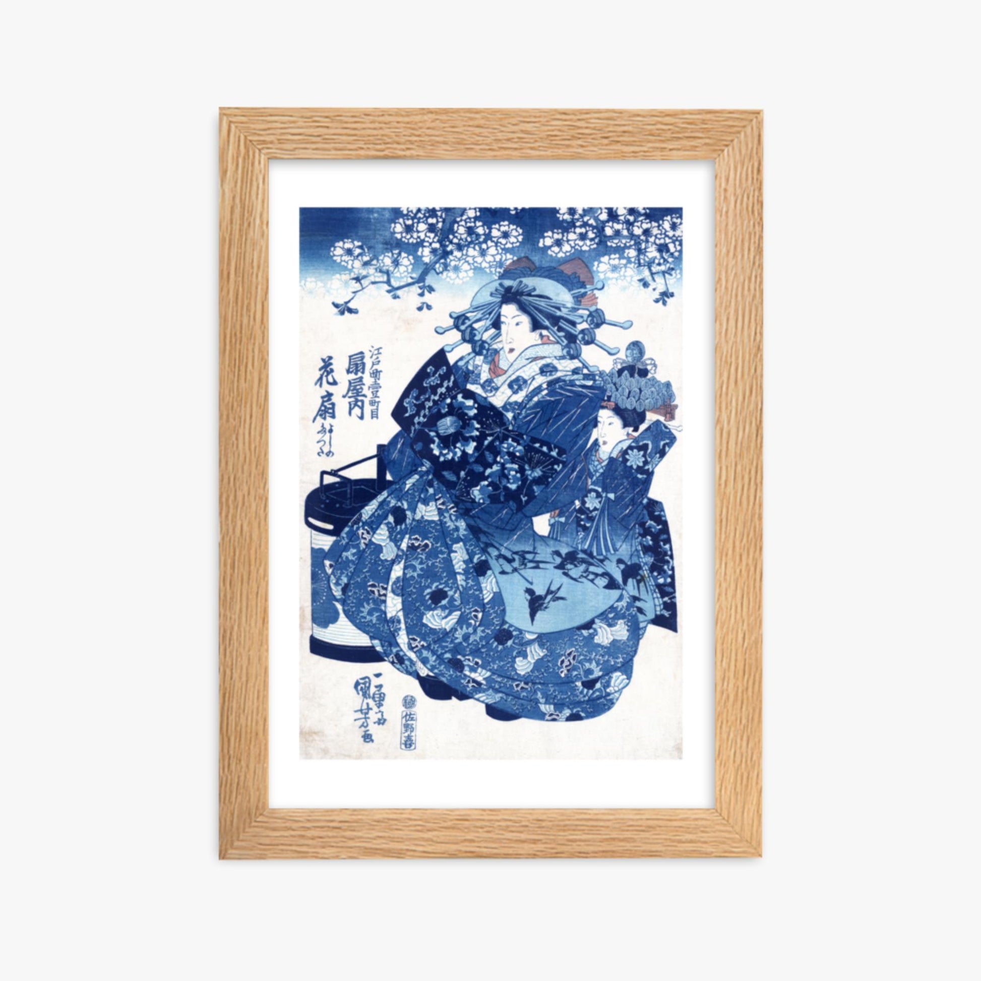 Utagawa Kuniyoshi - The Courtesan Hanao of Ōgi-ya 21x30 cm Poster With Oak Frame