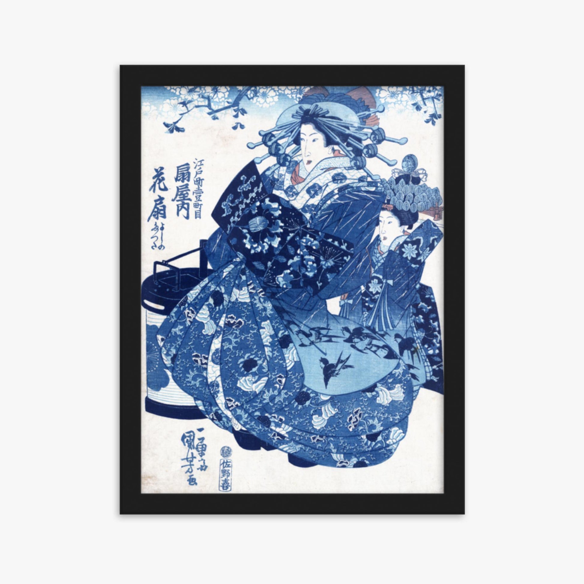 Utagawa Kuniyoshi - The Courtesan Hanao of Ōgi-ya 30x40 cm Poster With Black Frame