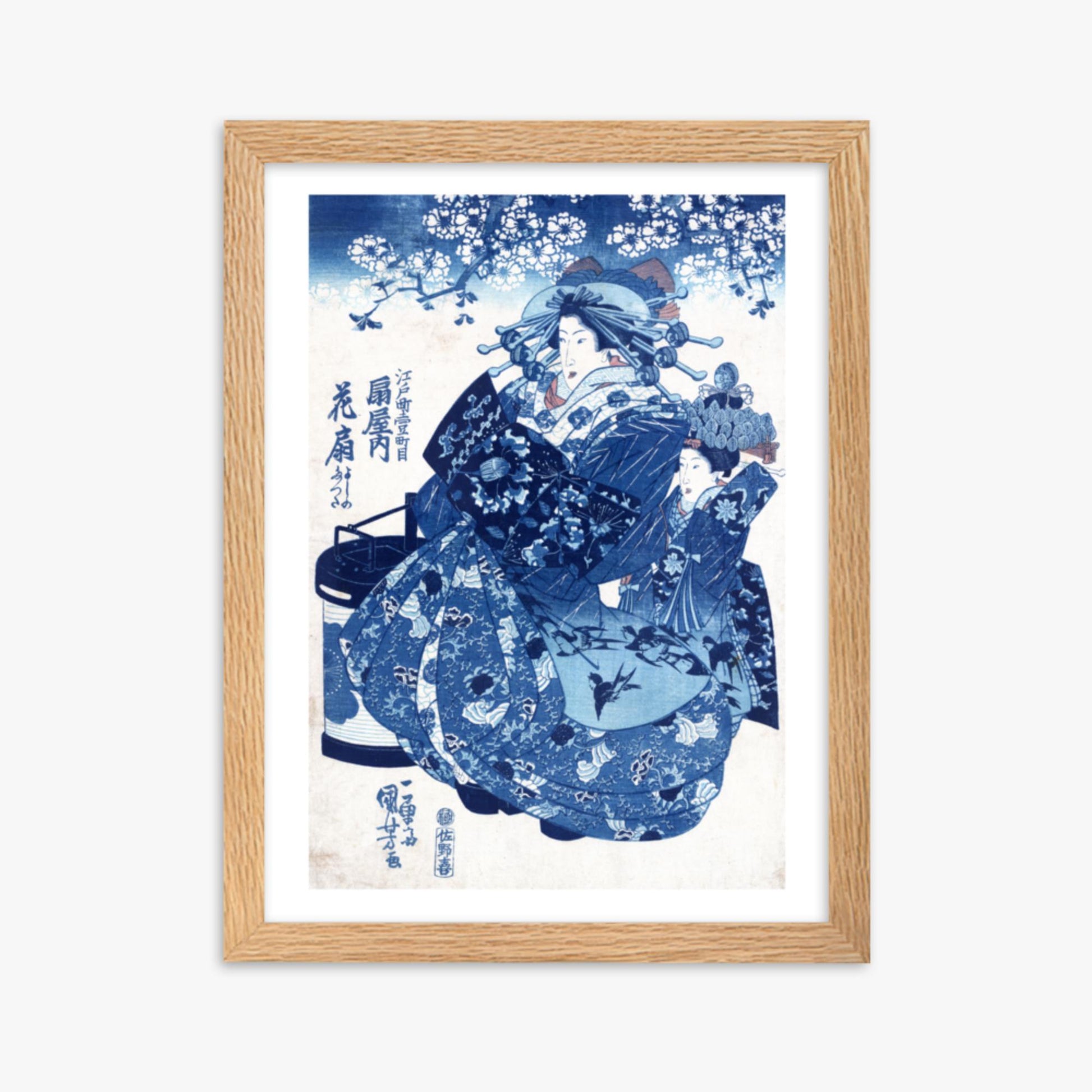 Utagawa Kuniyoshi - The Courtesan Hanao of Ōgi-ya 30x40 cm Poster With Oak Frame