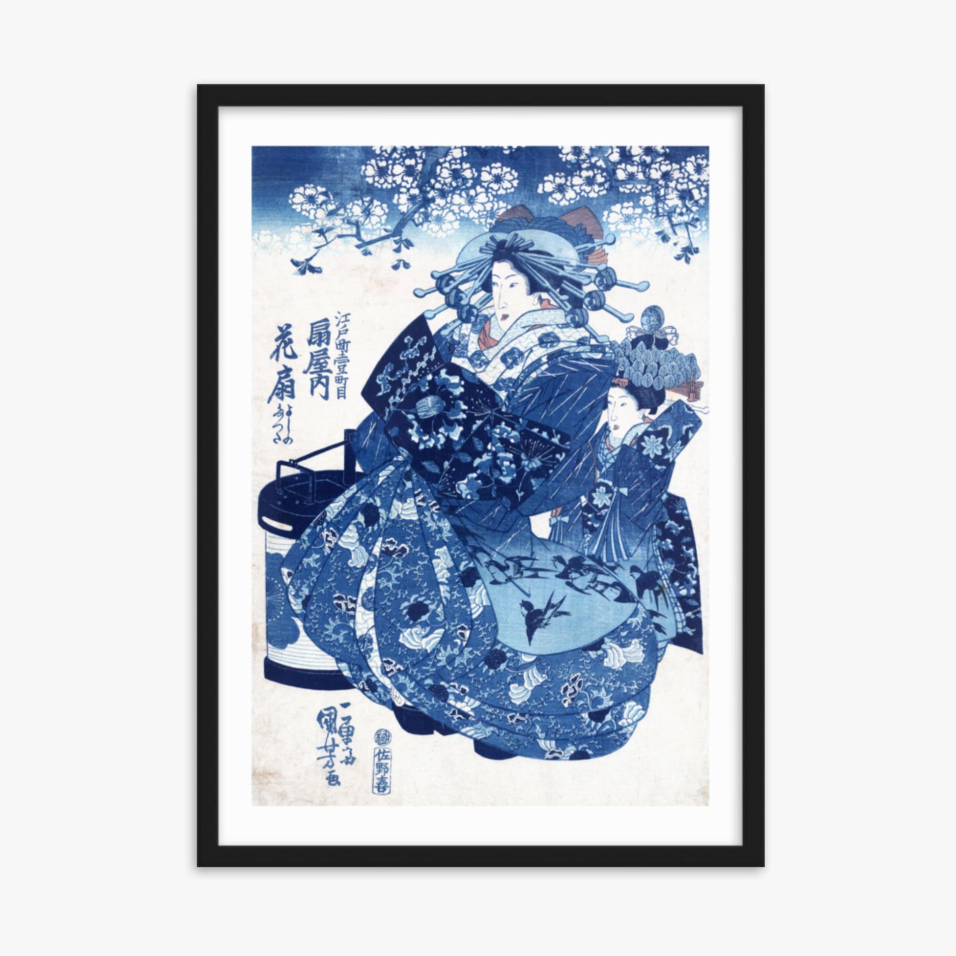 Utagawa Kuniyoshi - The Courtesan Hanao of Ōgi-ya 50x70 cm Poster With Black Frame