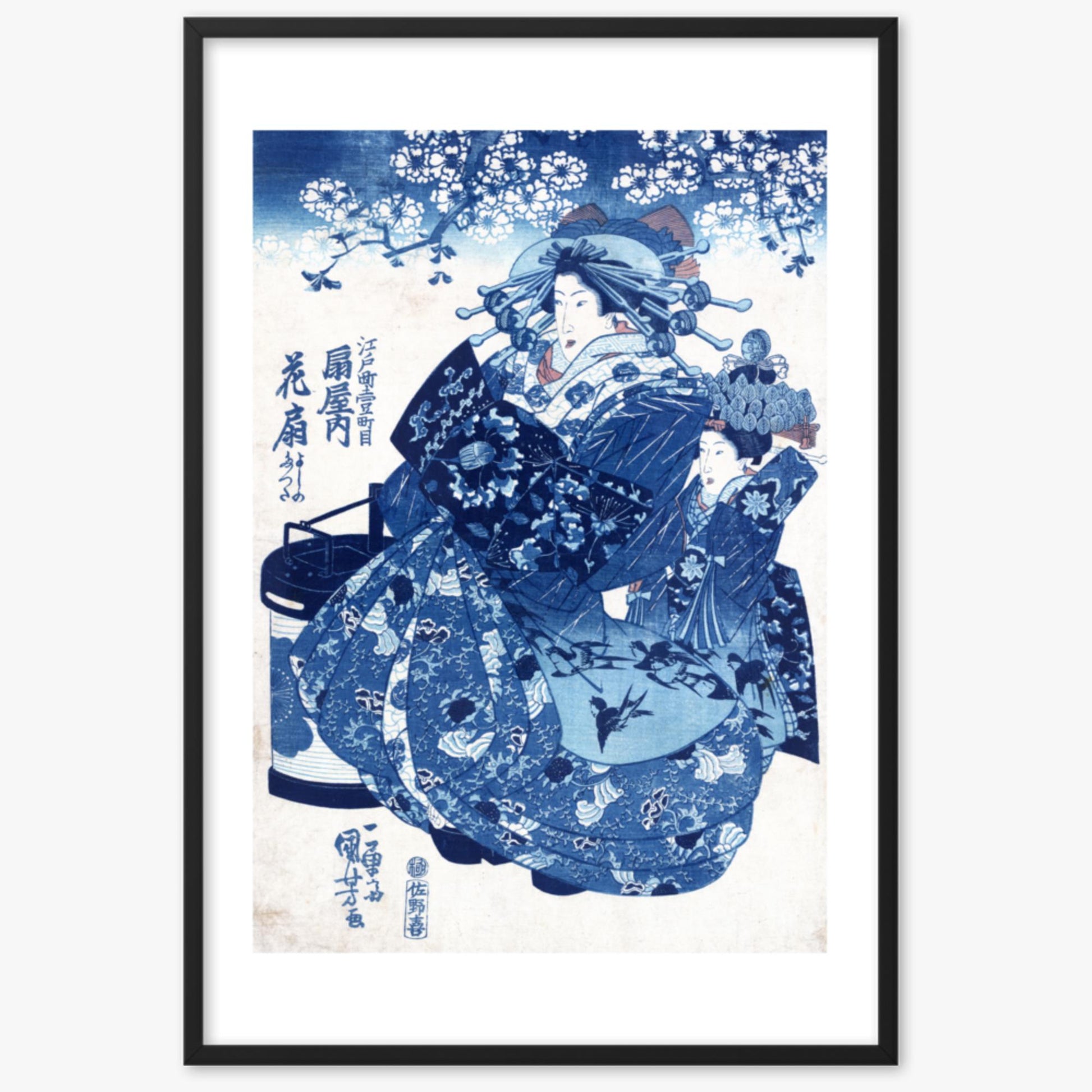 Utagawa Kuniyoshi - The Courtesan Hanao of Ōgi-ya 61x91 cm Poster With Black Frame