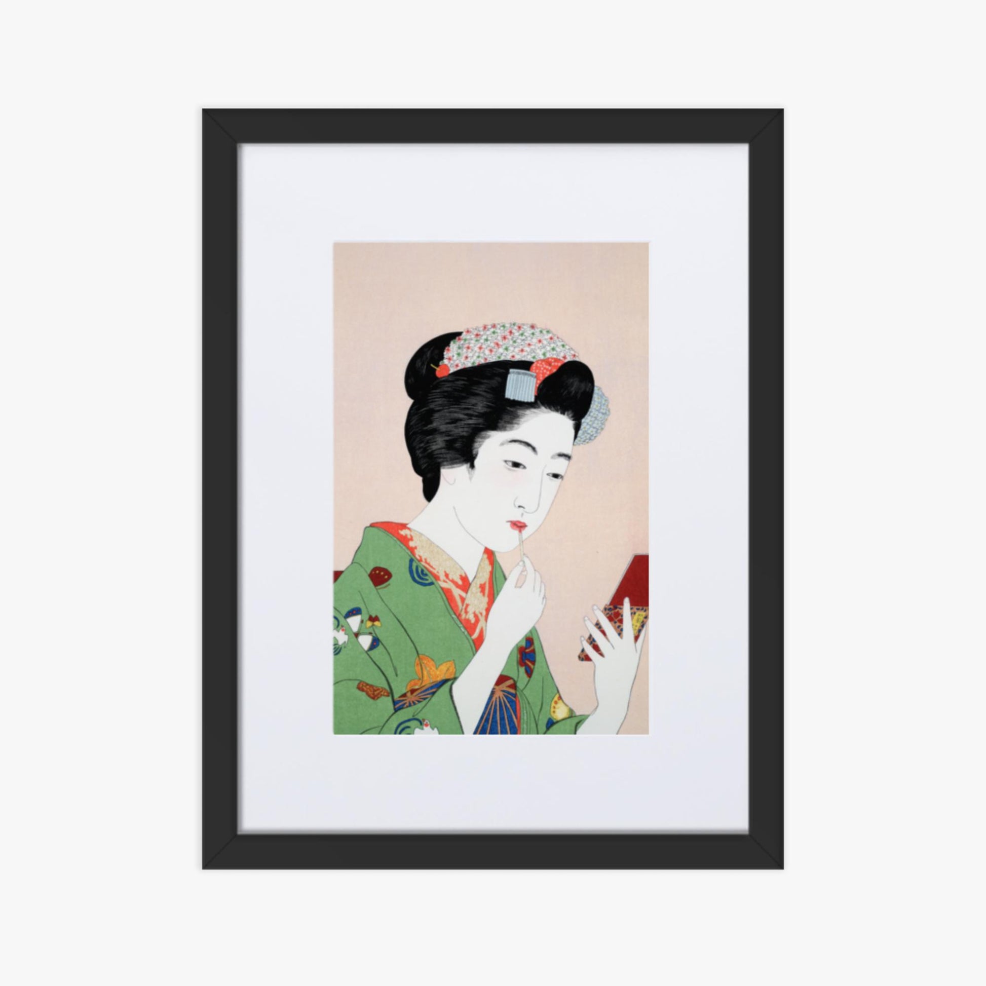 Goyō Hashiguchi - Woman Applying Rouge 30x40 cm Poster With Black Frame