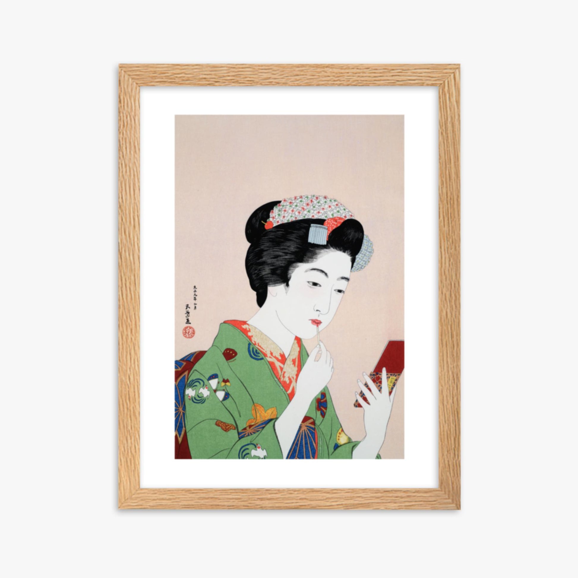 Goyō Hashiguchi - Woman Applying Rouge 30x40 cm Poster With Oak Frame
