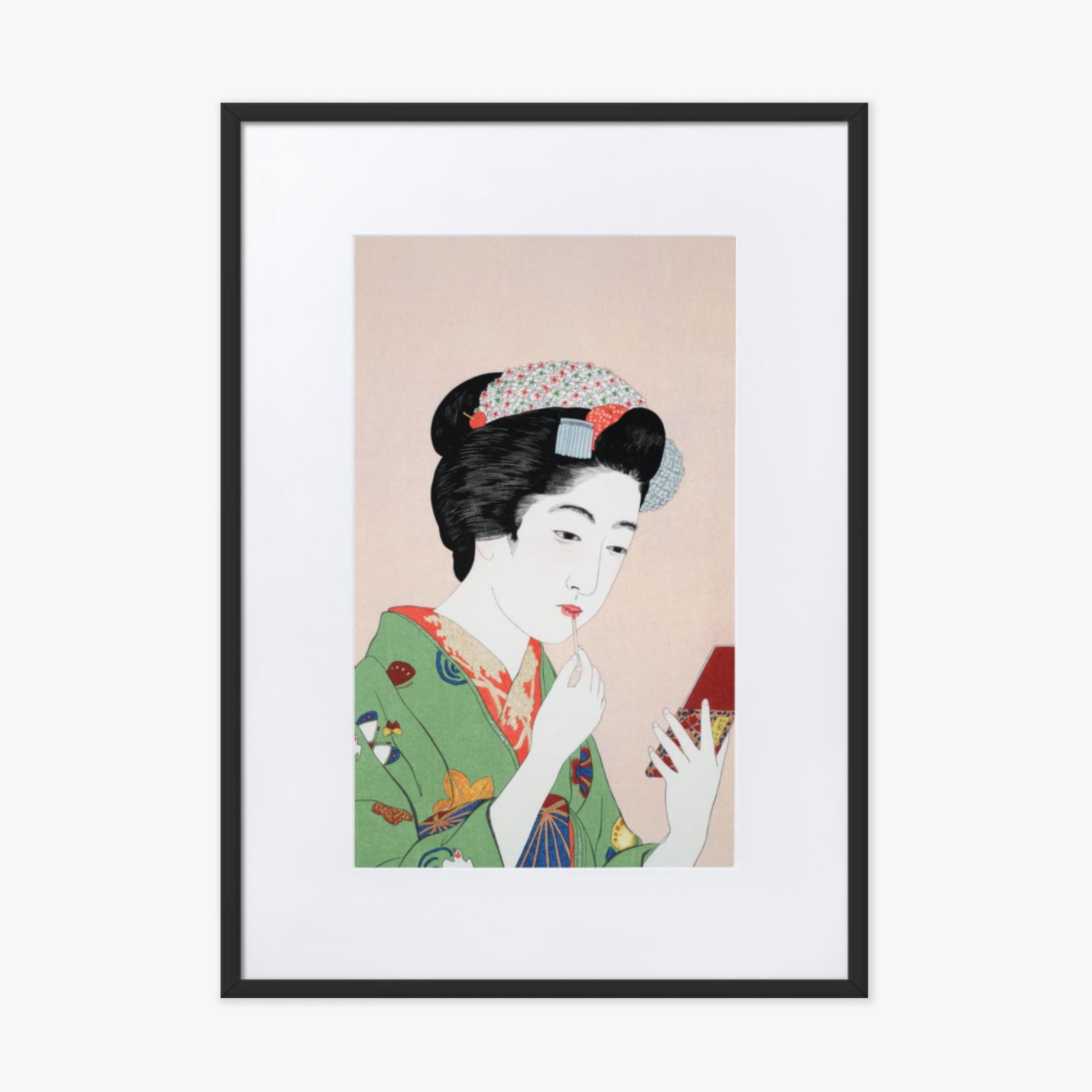 Goyō Hashiguchi - Woman Applying Rouge 50x70 cm Poster With Black Frame
