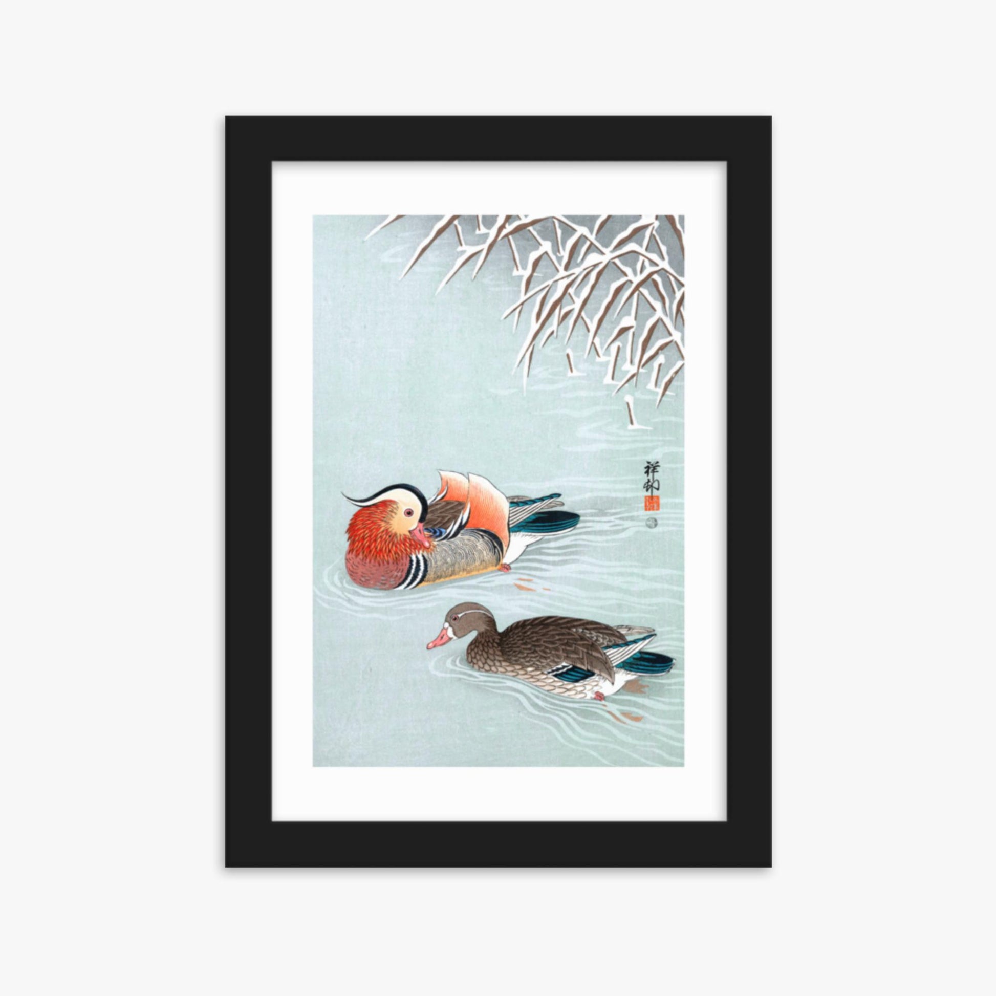 Ohara Koson - Mandarin Ducks 21x30 cm Poster With Black Frame