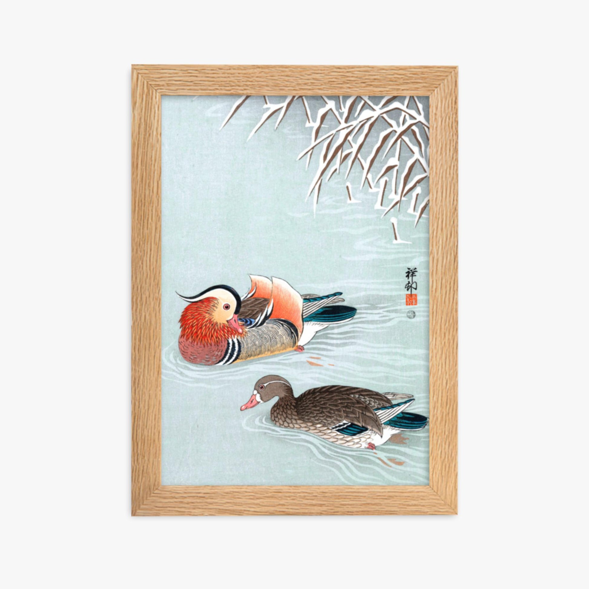 Ohara Koson - Mandarin Ducks 21x30 cm Poster With Oak Frame