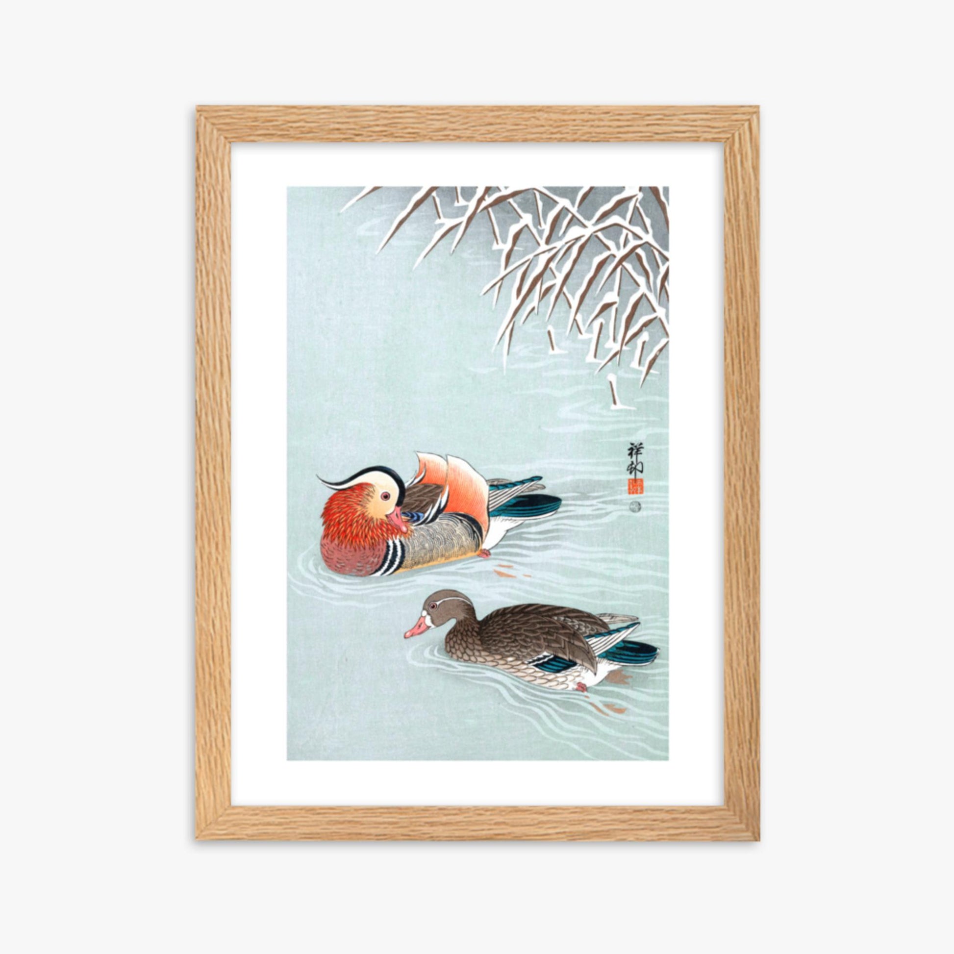 Ohara Koson - Mandarin Ducks 30x40 cm Poster With Oak Frame