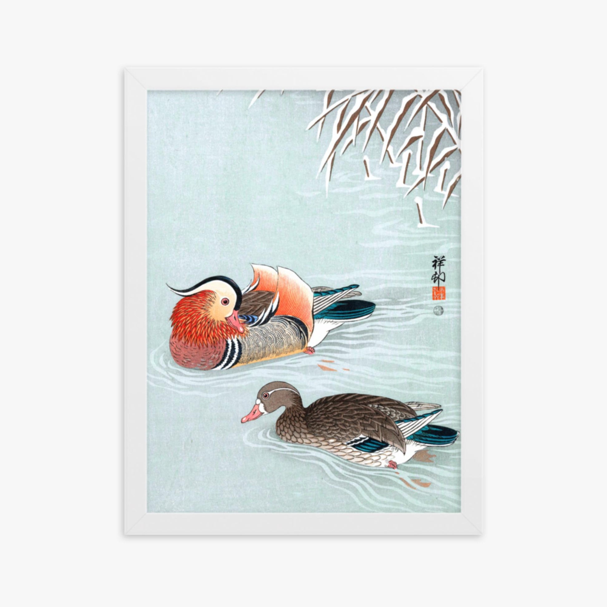 Ohara Koson - Mandarin Ducks 30x40 cm Poster With White Frame