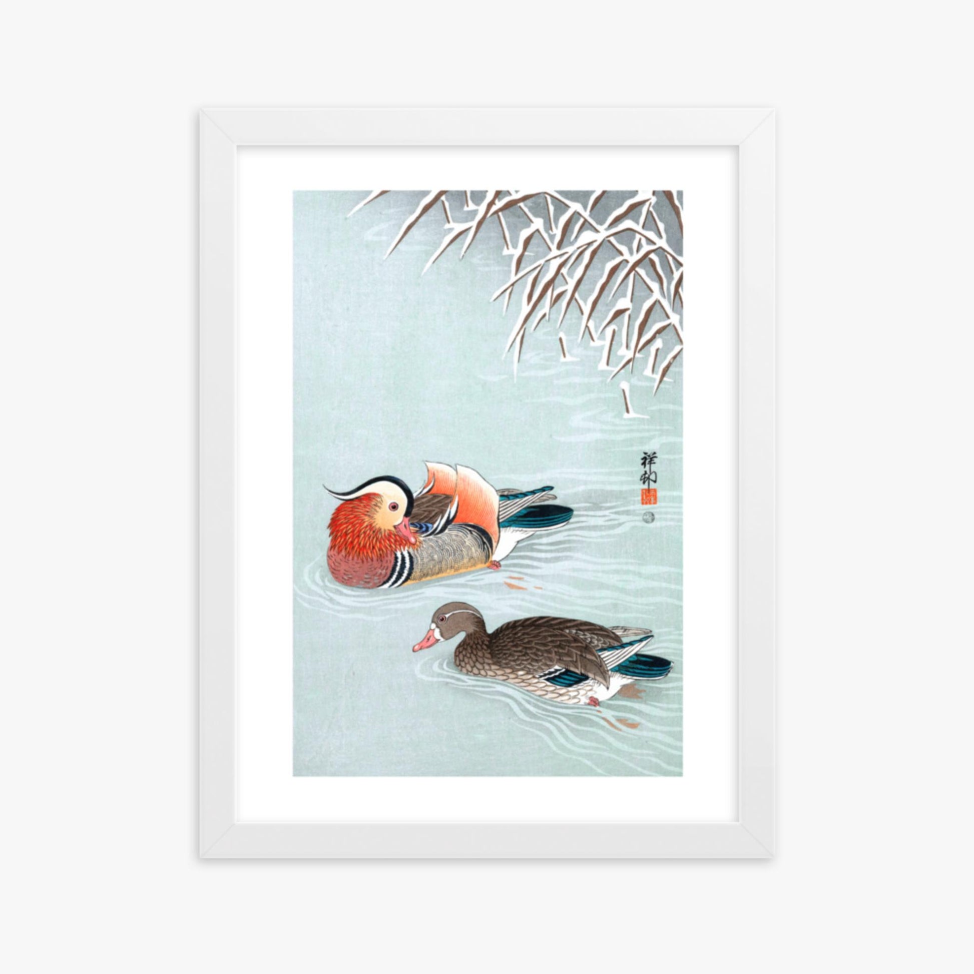 Ohara Koson - Mandarin Ducks 30x40 cm Poster With White Frame
