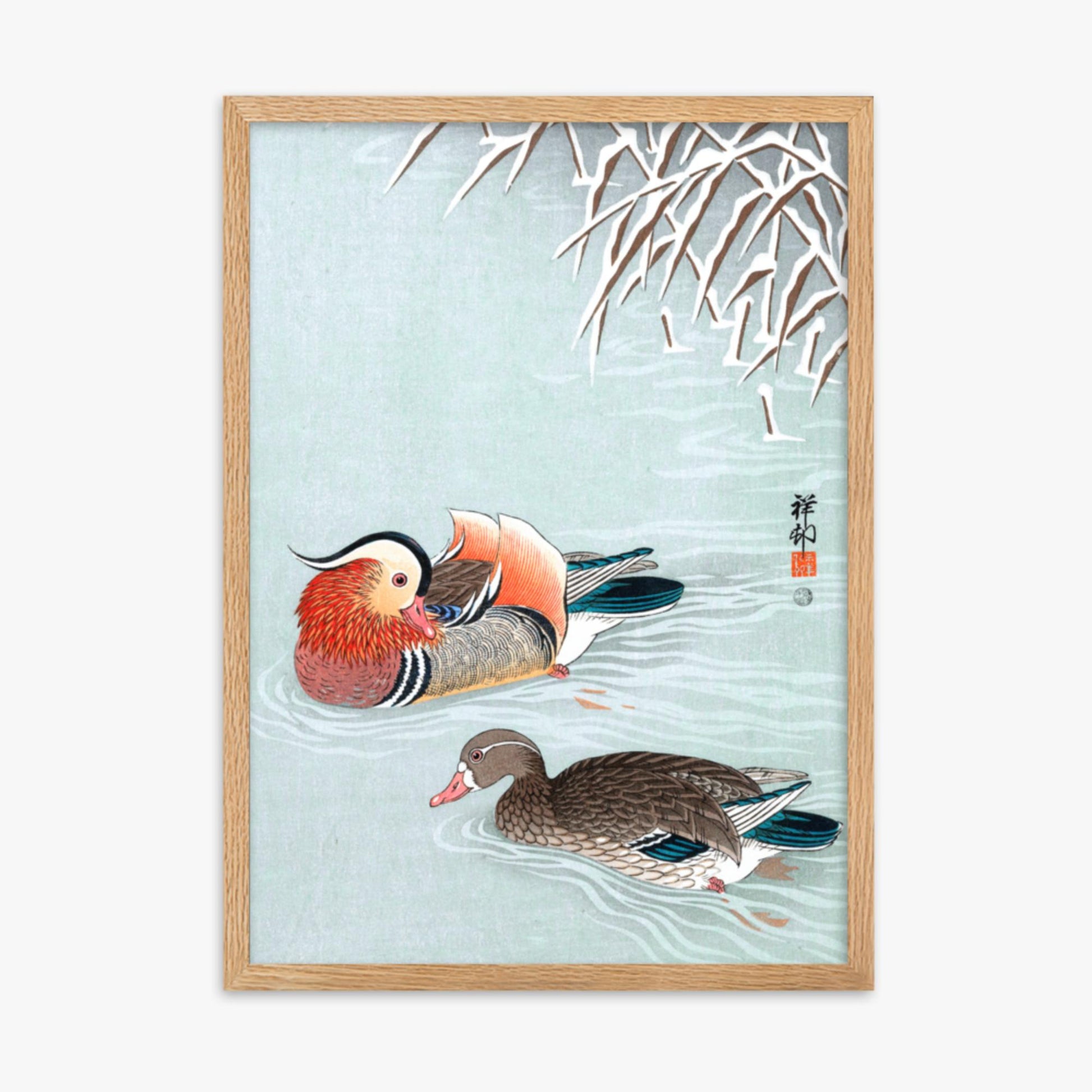 Ohara Koson - Mandarin Ducks 50x70 cm Poster With Oak Frame