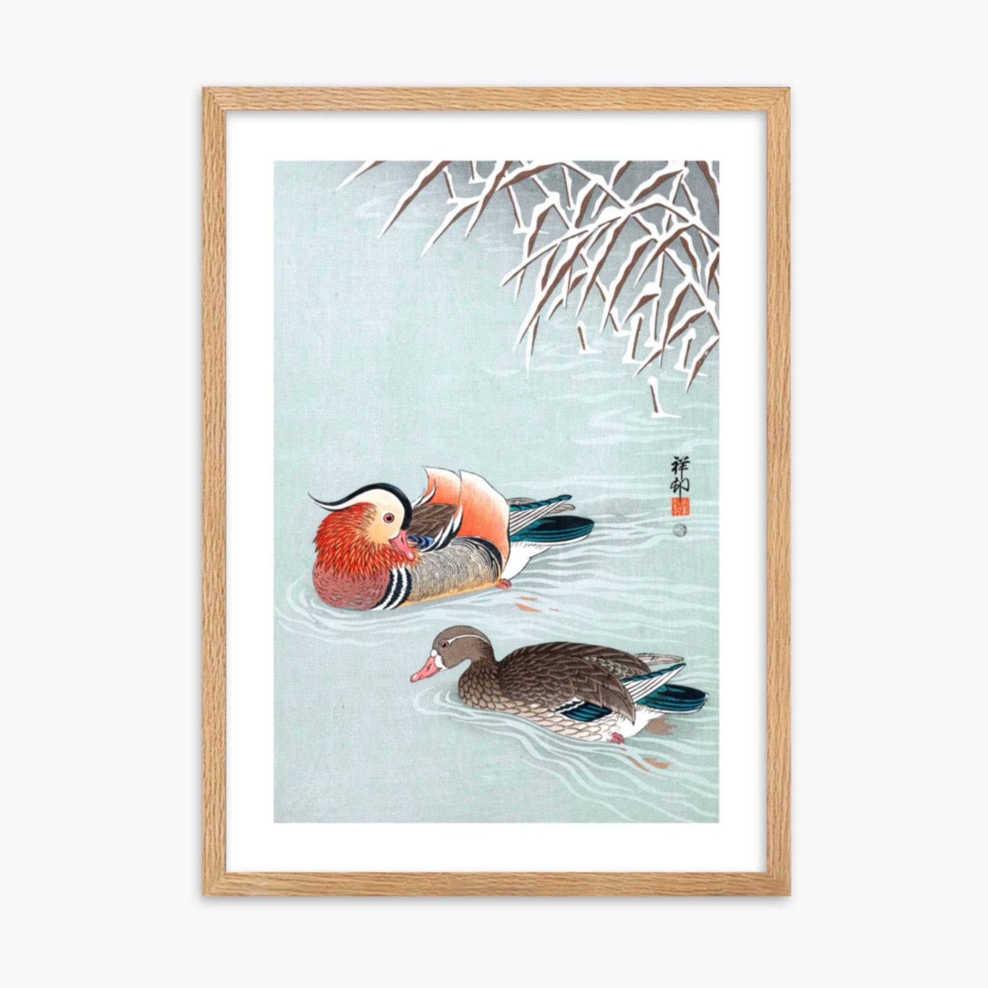 Ohara Koson - Mandarin Ducks 50x70 cm Poster With Oak Frame