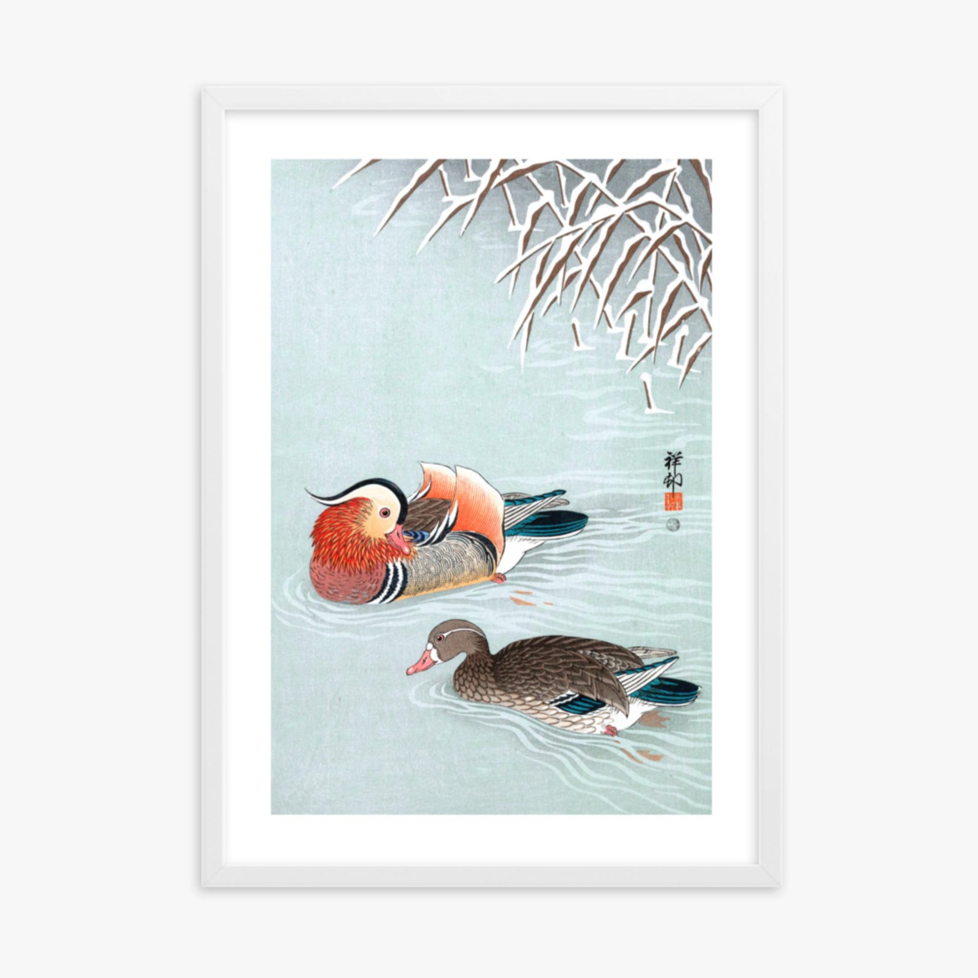 Ohara Koson - Mandarin Ducks 50x70 cm Poster With White Frame