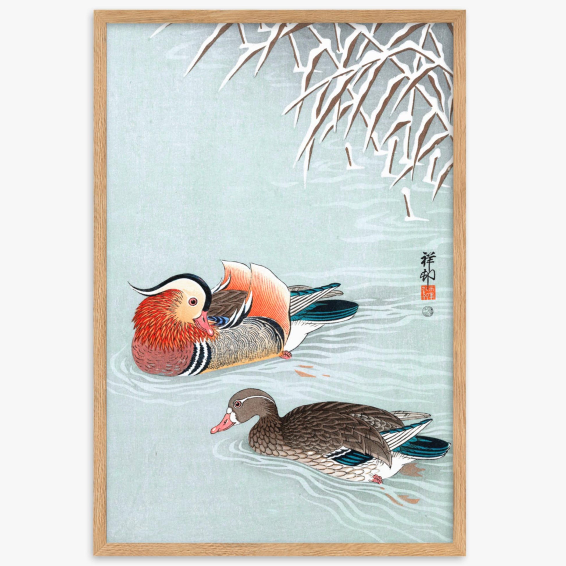Ohara Koson - Mandarin Ducks 61x91 cm Poster With Oak Frame