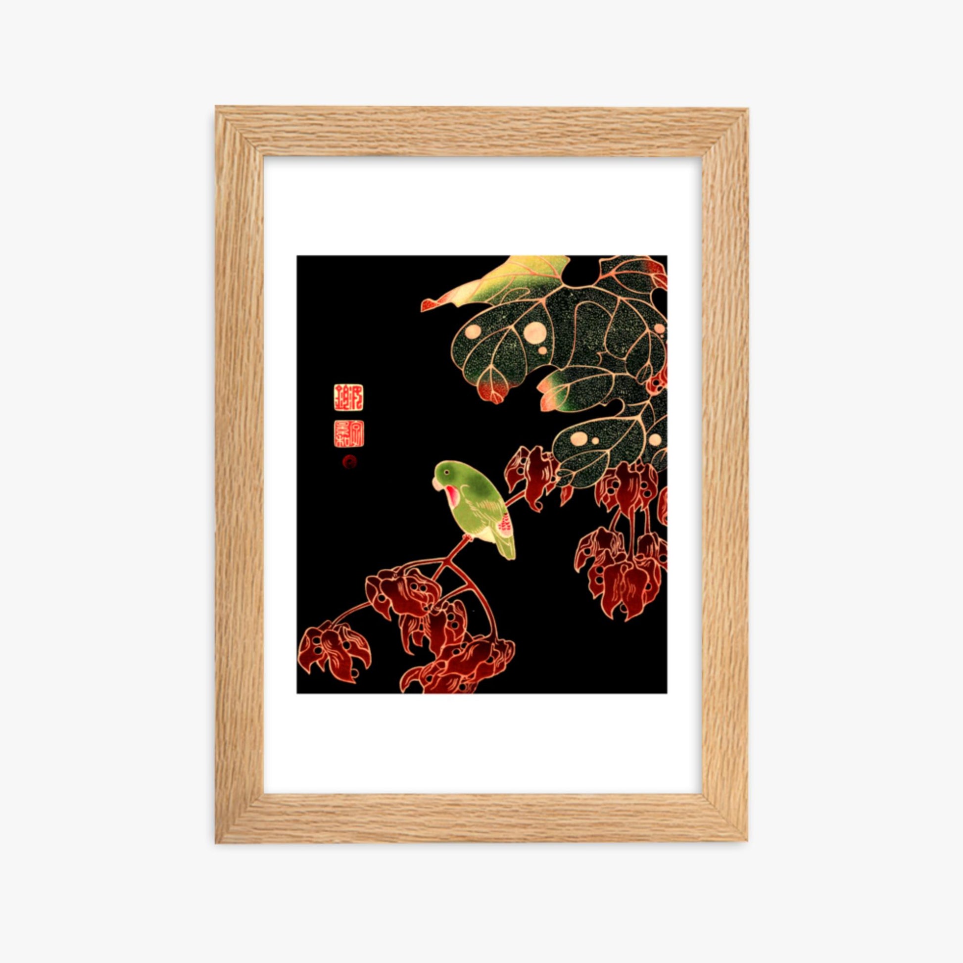 Ito Jakuchu - The Paroquet 21x30 cm Poster With Oak Frame