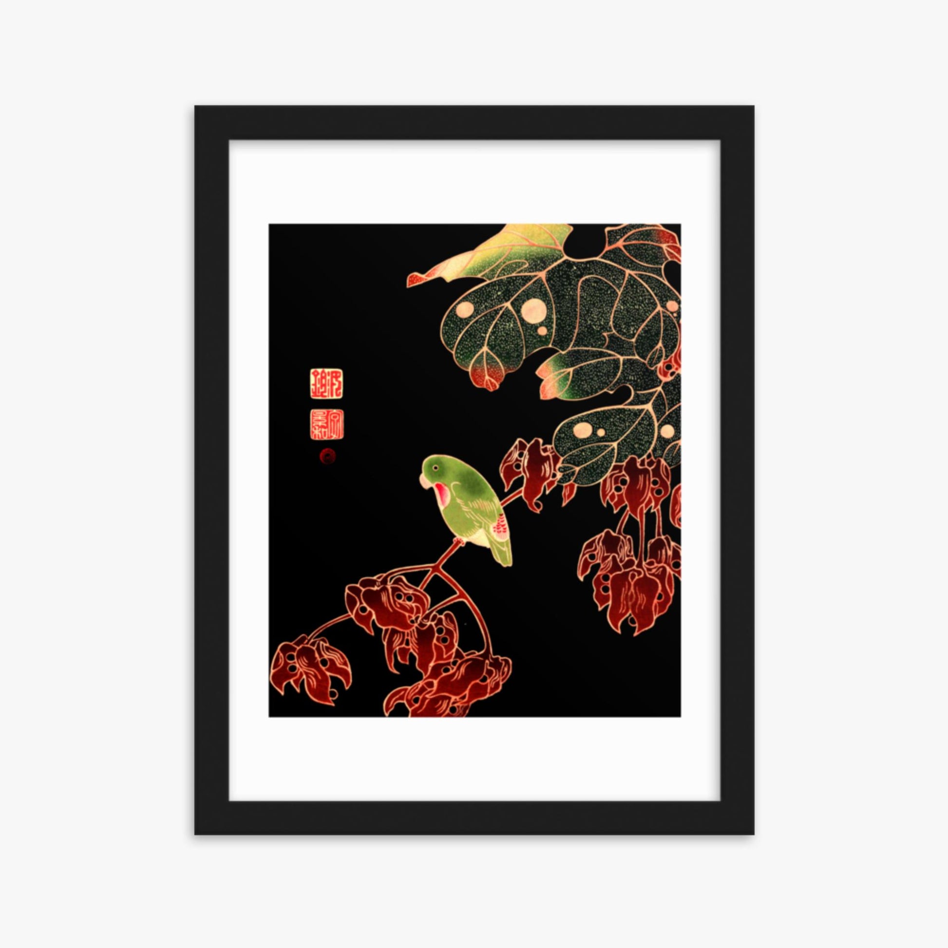Ito Jakuchu - The Paroquet 30x40 cm Poster With Black Frame