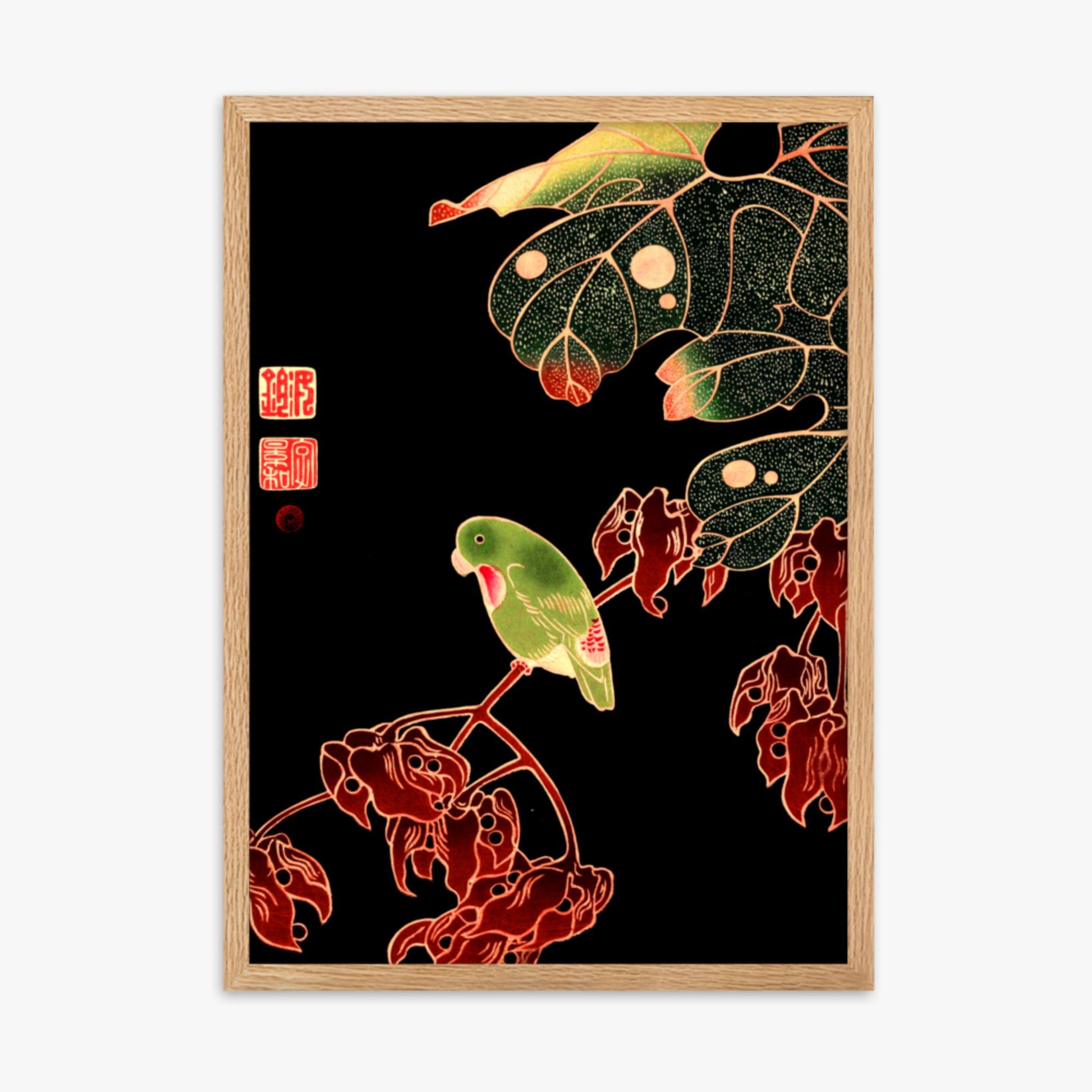 Ito Jakuchu - The Paroquet 50x70 cm Poster With Oak Frame