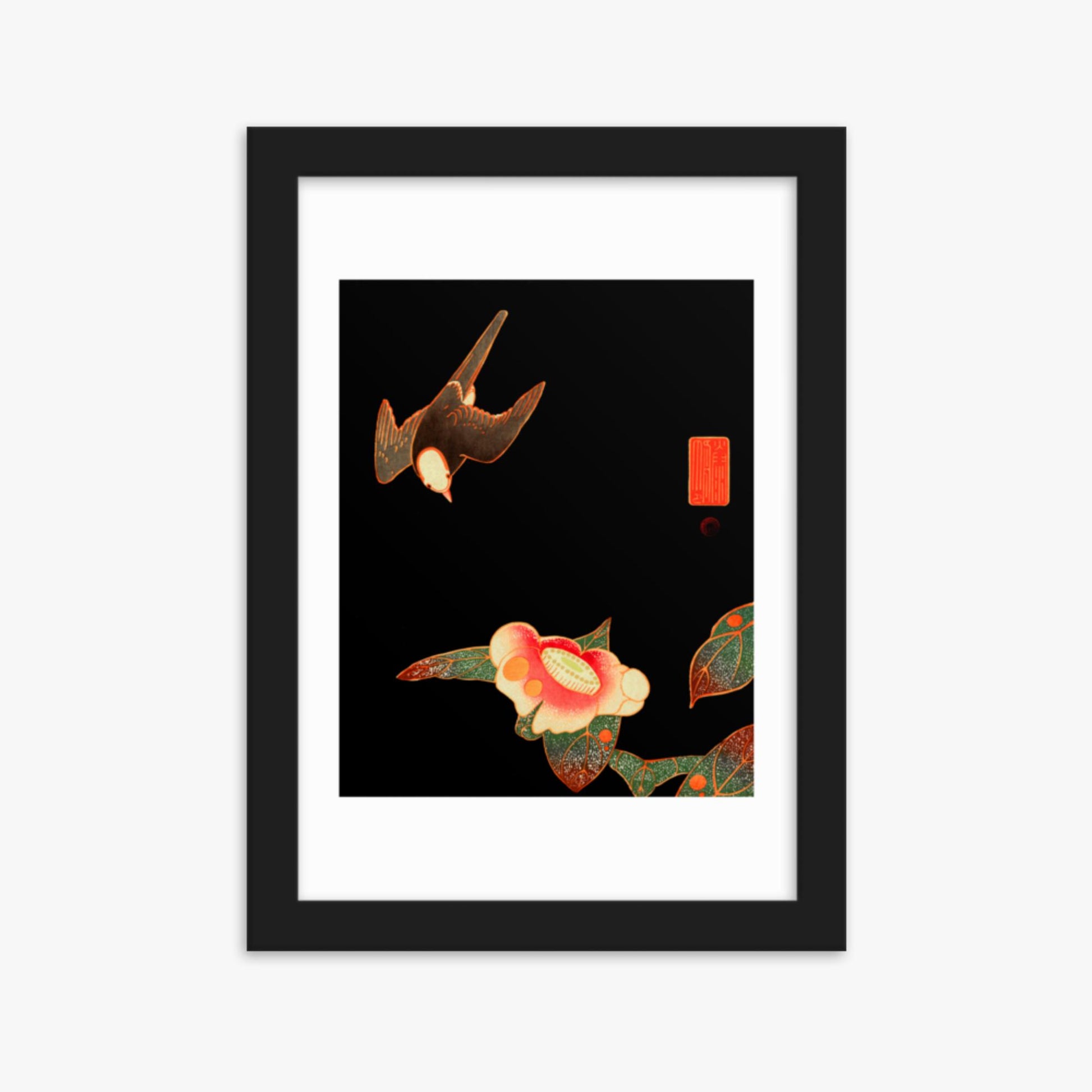 Ito Jakuchu - Swallow and Camellia 21x30 cm Poster With Black Frame