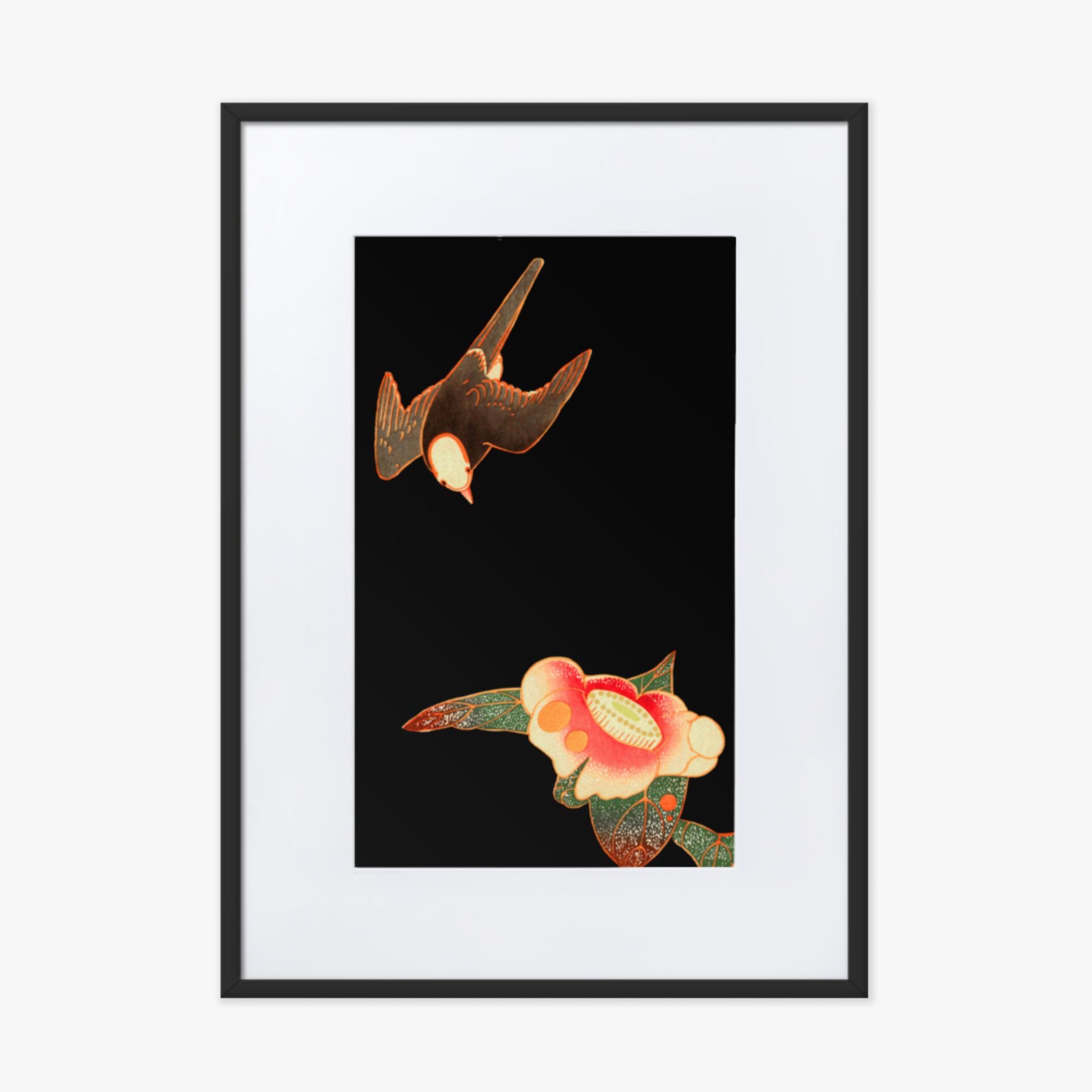 Ito Jakuchu - Swallow and Camellia 50x70 cm Poster With Black Frame