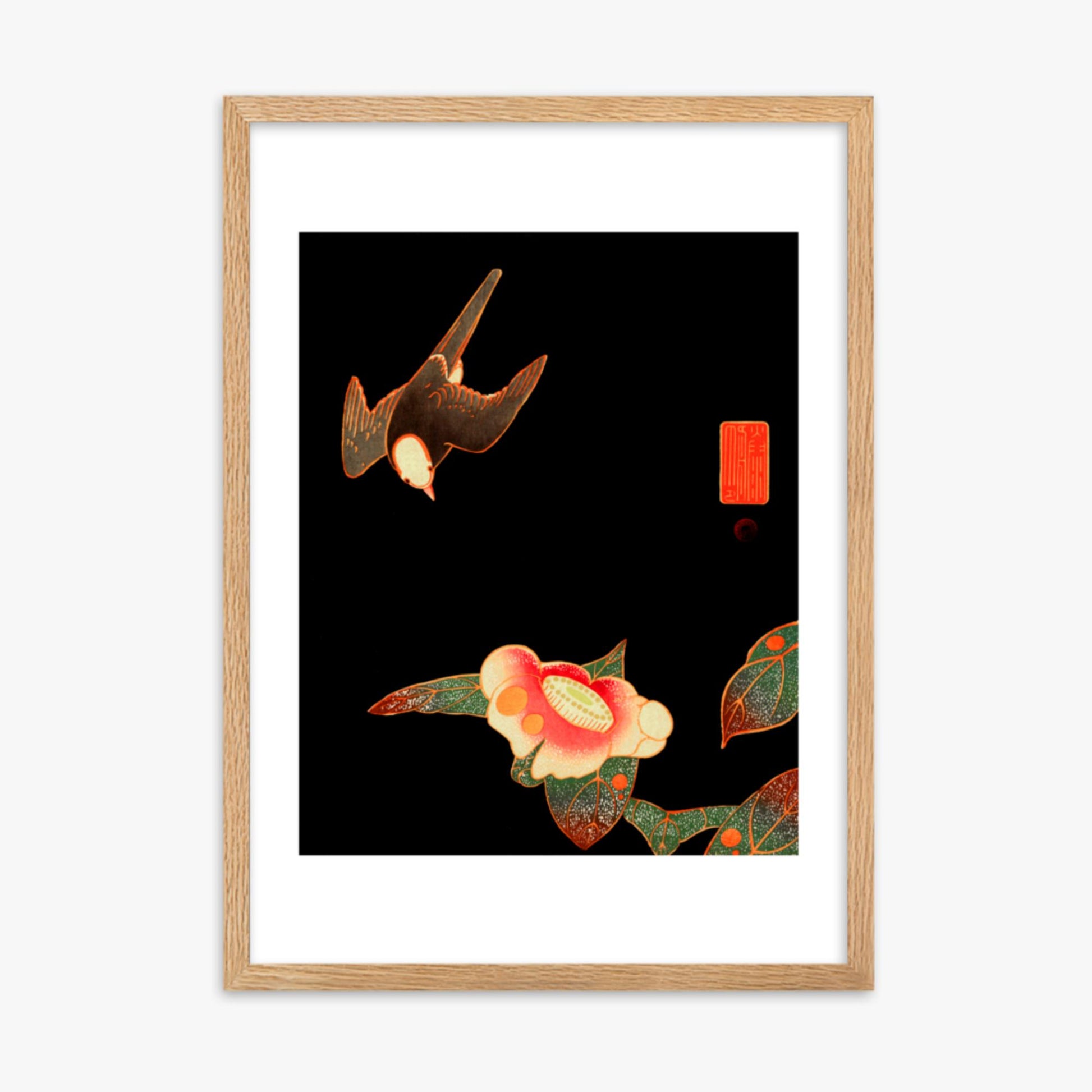 Ito Jakuchu - Swallow and Camellia 50x70 cm Poster With Oak Frame