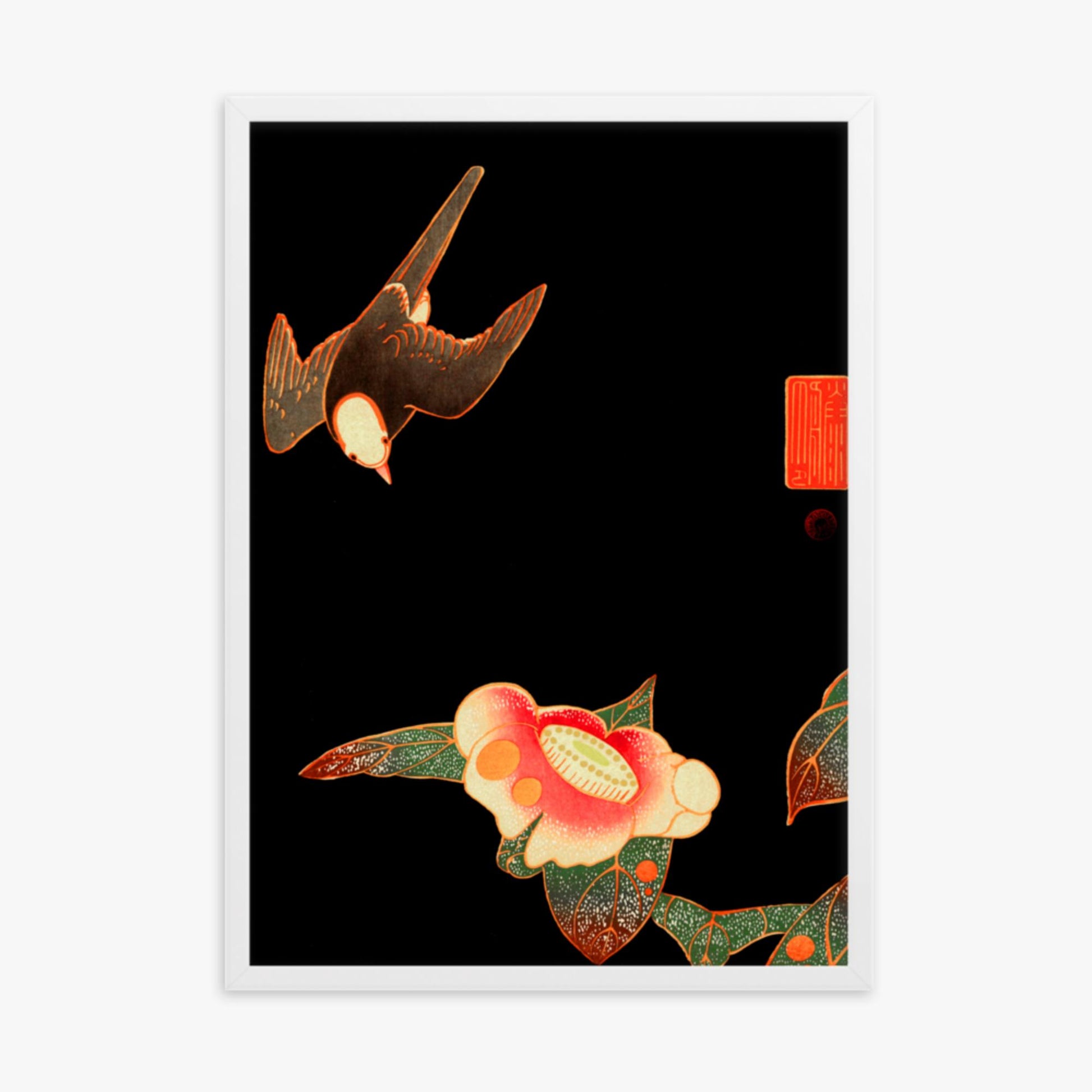 Ito Jakuchu - Swallow and Camellia 50x70 cm Poster With White Frame