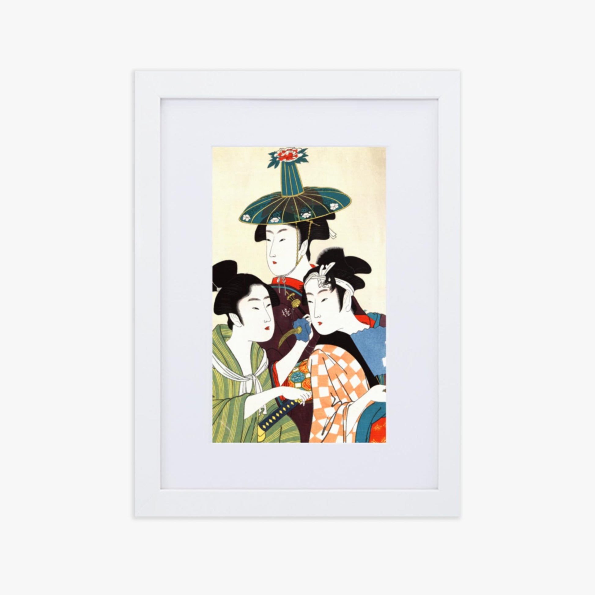 Utamaro Kitagawa - Three Young Men or Women  21x30 cm Poster With White Frame