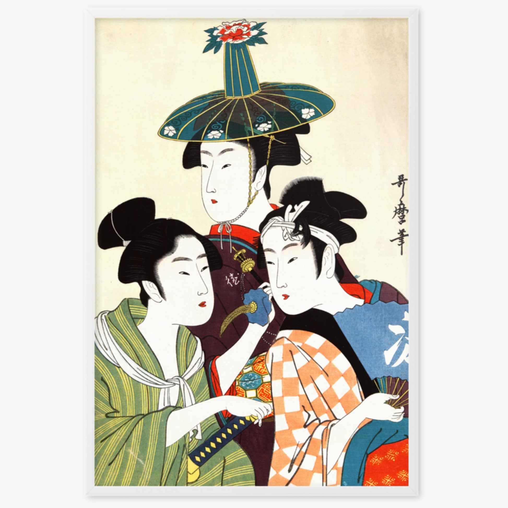 Utamaro Kitagawa - Three Young Men or Women  61x91 cm Poster With White Frame