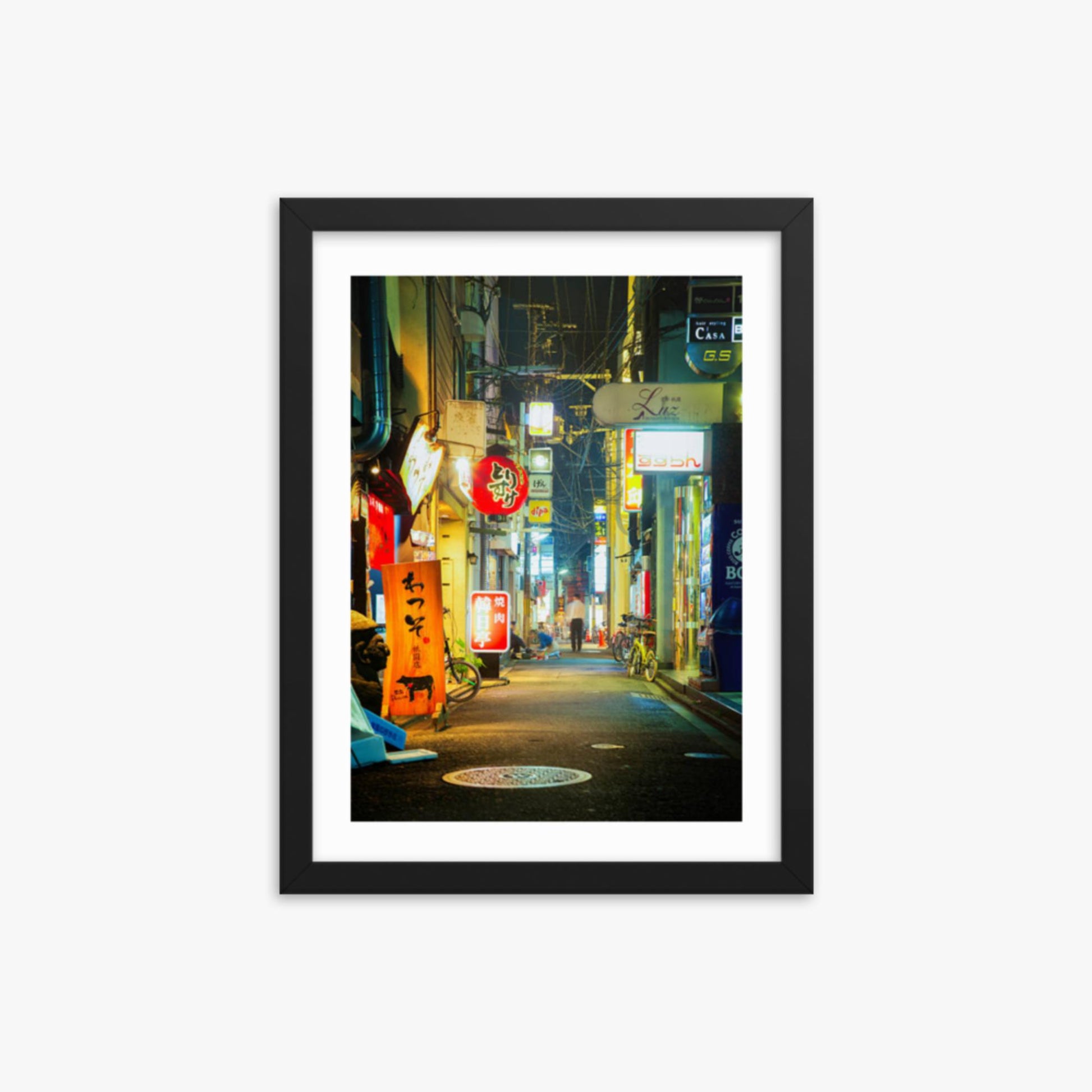 Kyoto, Japan backstreet at night 12x16 in Poster With Black Frame