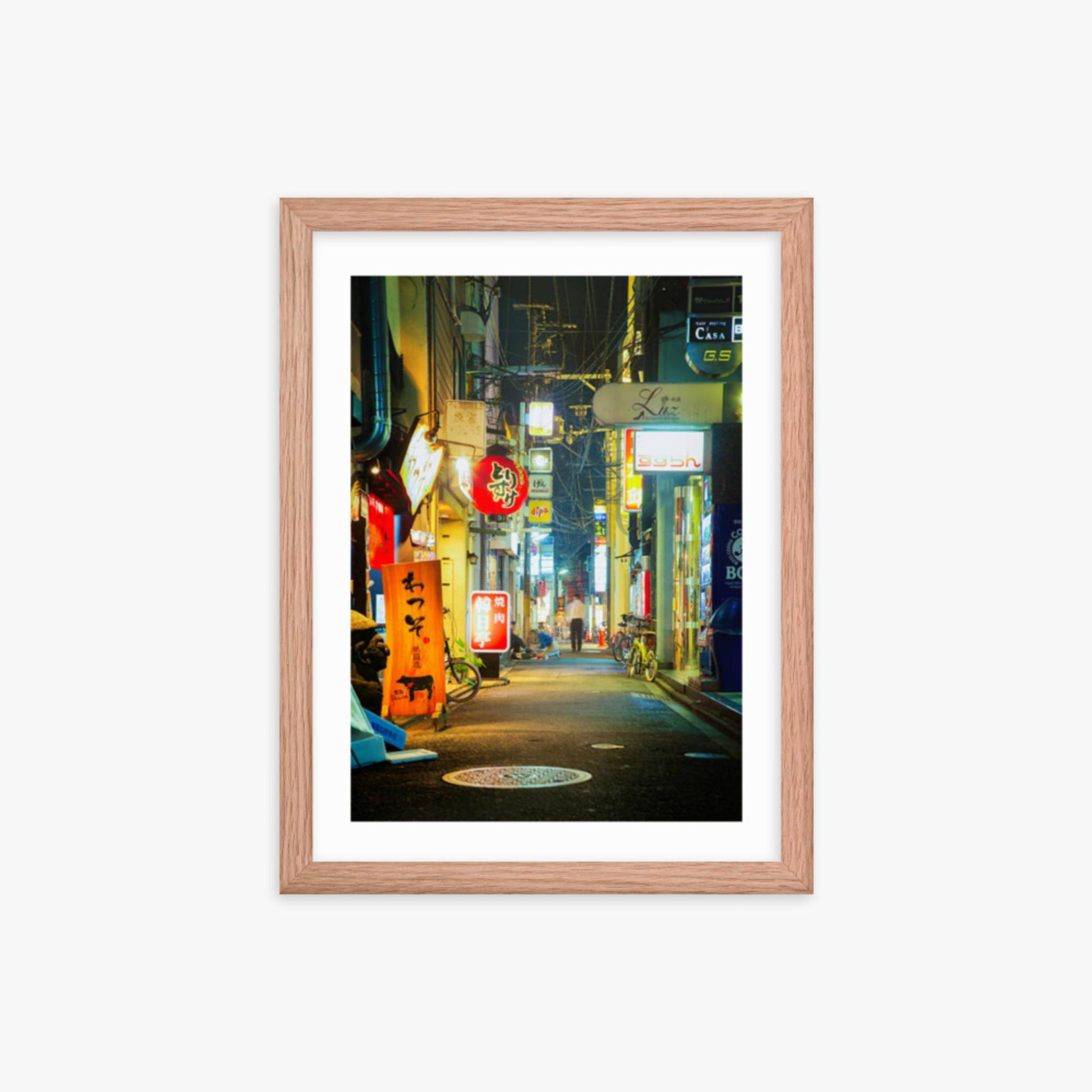 Kyoto, Japan backstreet at night 12x16 in Poster With Oak Frame