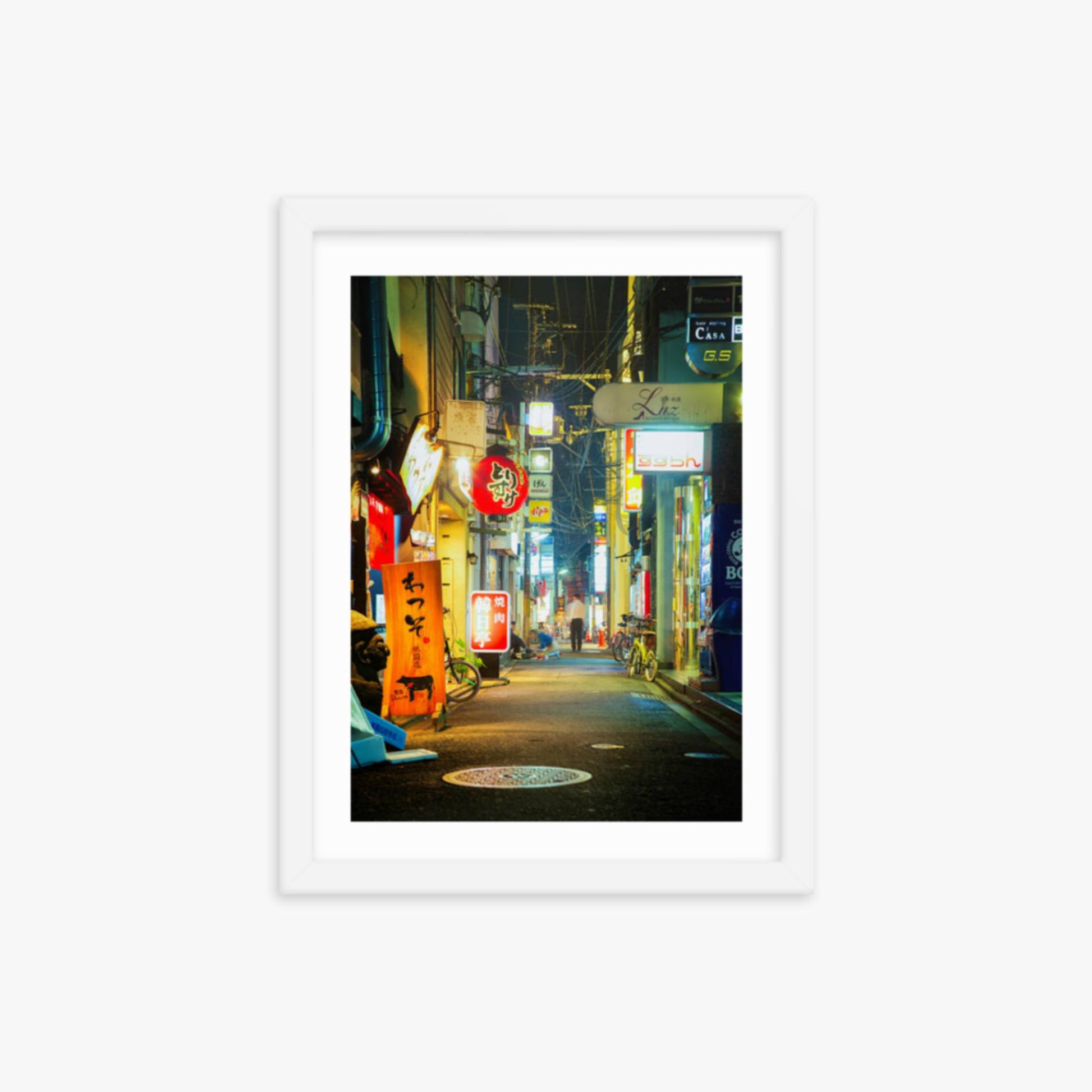 Kyoto, Japan backstreet at night 12x16 in Poster With White Frame