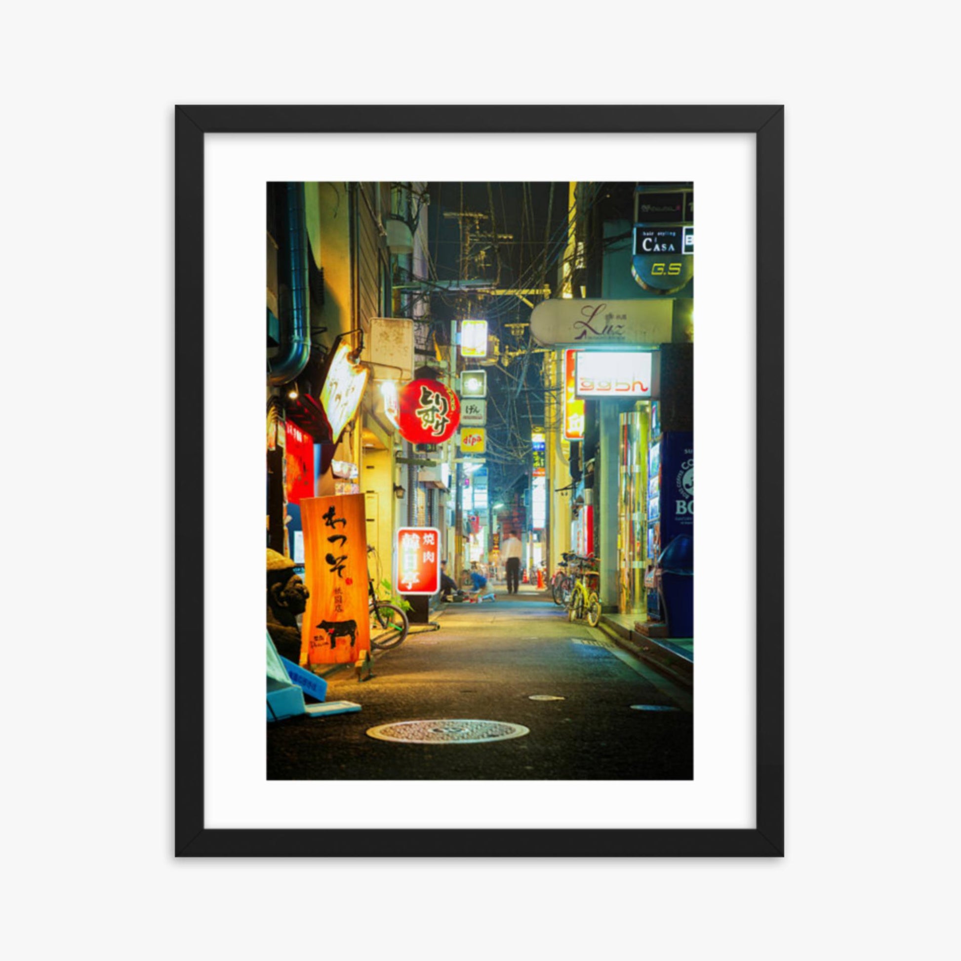Kyoto, Japan backstreet at night 16x20 in Poster With Black Frame