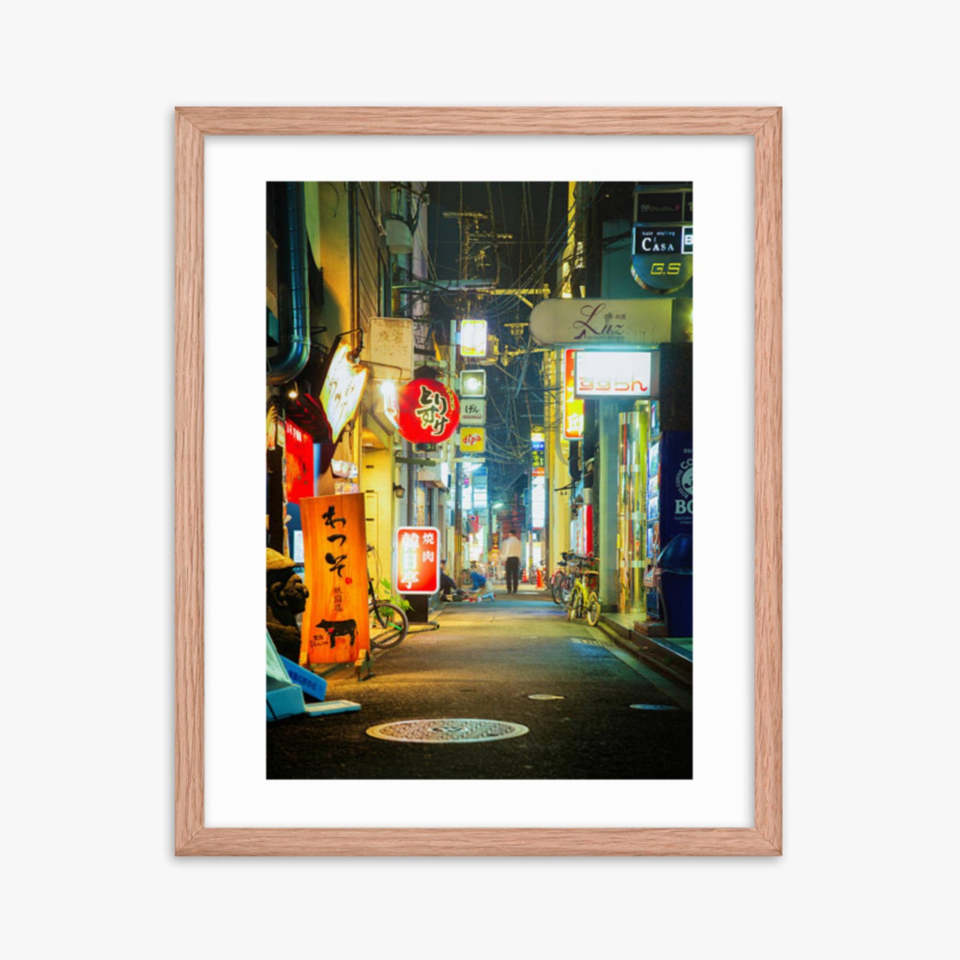 Kyoto, Japan backstreet at night 16x20 in Poster With Oak Frame