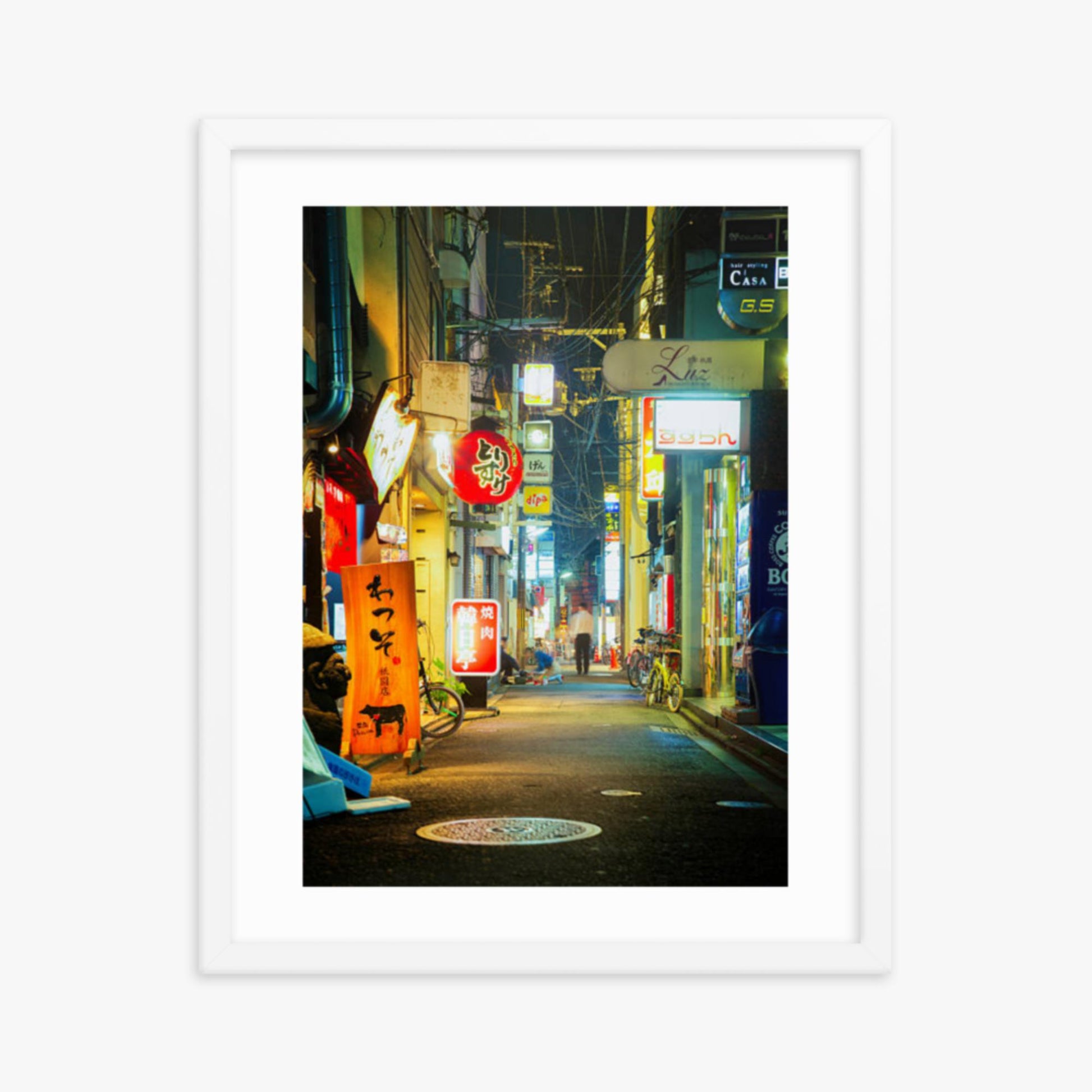 Kyoto, Japan backstreet at night 16x20 in Poster With White Frame