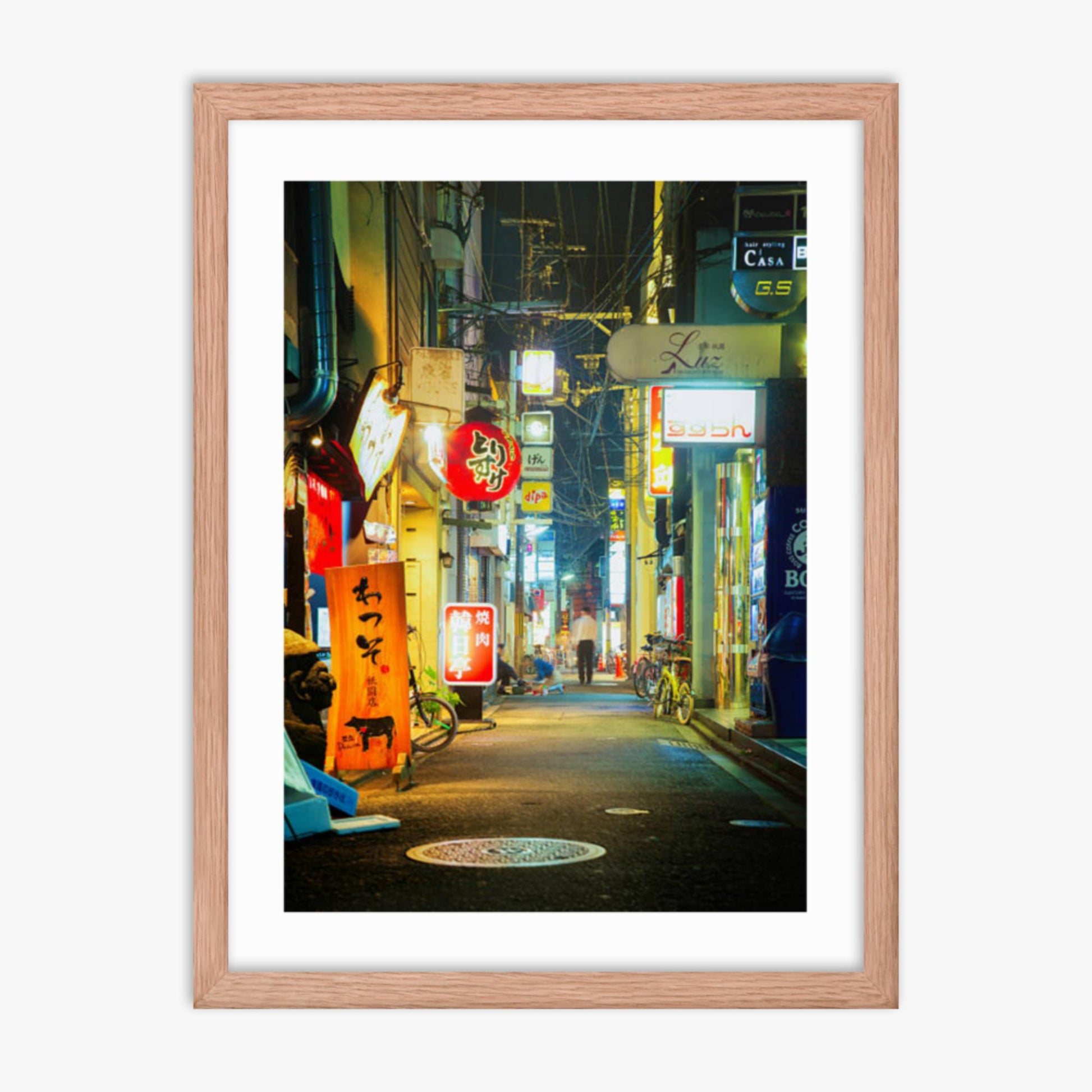 Kyoto, Japan backstreet at night 18x24 in Poster With Oak Frame