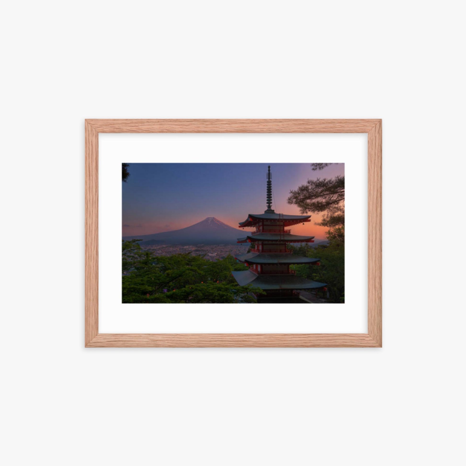 Red Pagoda 12x16 in Poster With Oak Frame