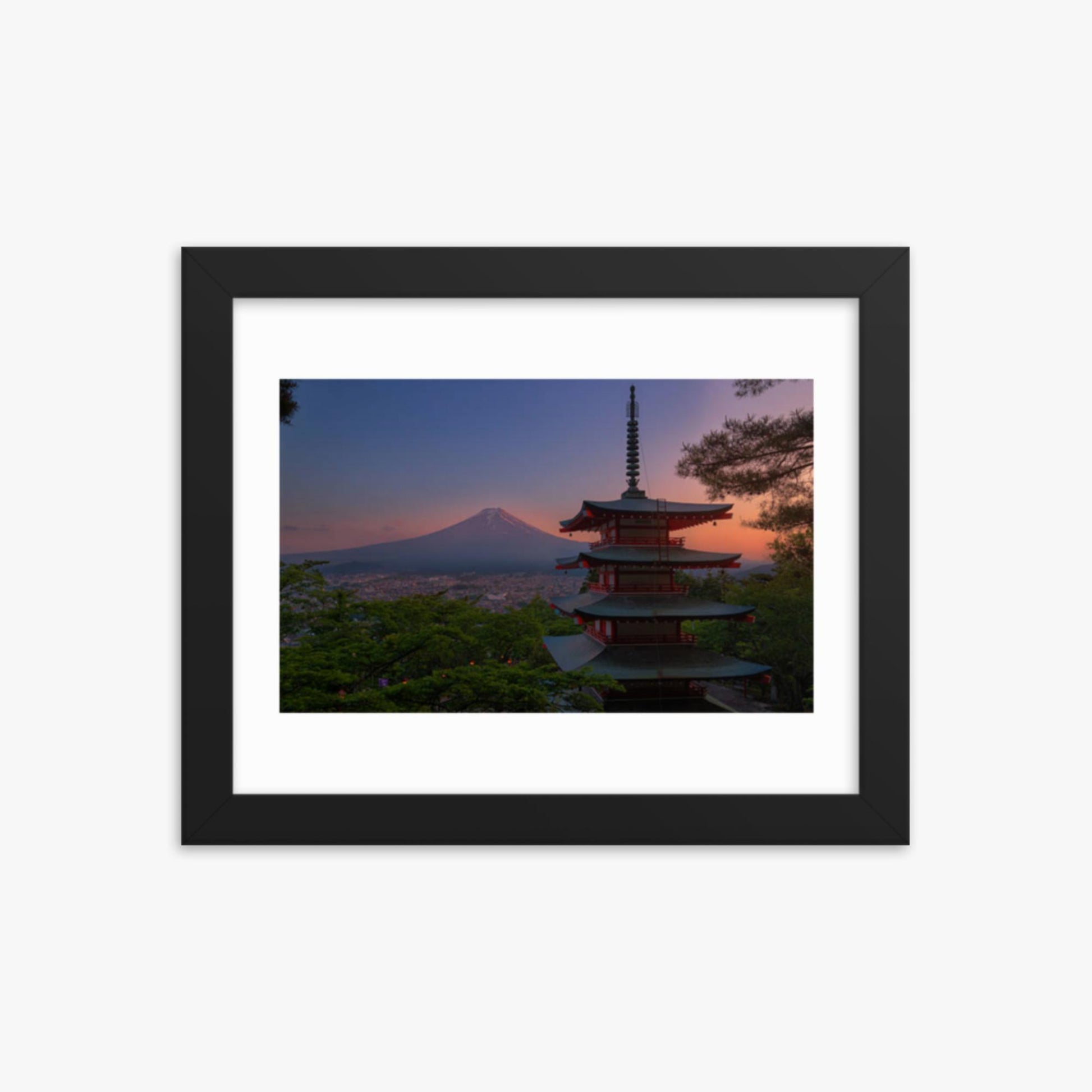 Red Pagoda 8x10 in Poster With Black Frame