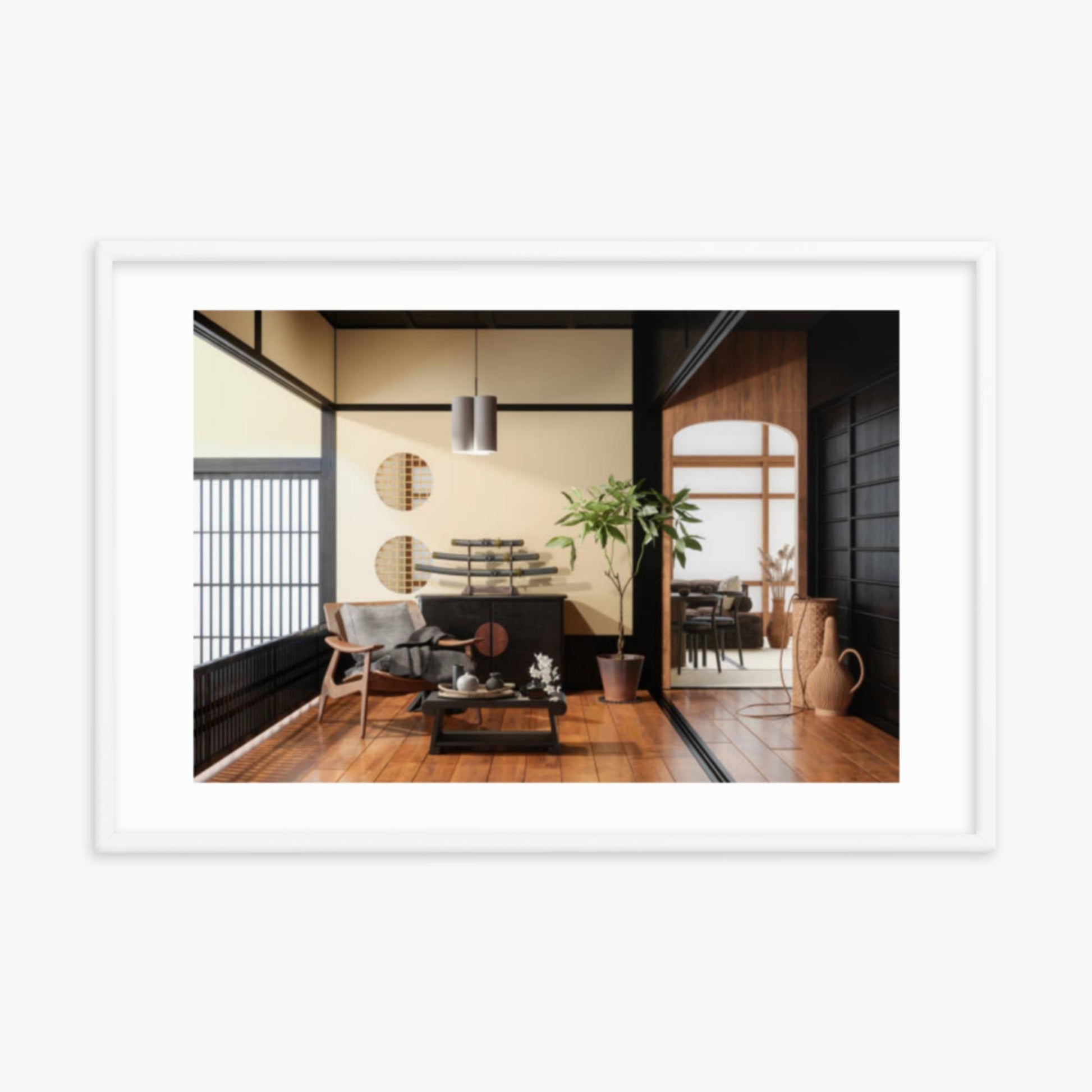 Japanese Style Living Room Interior 24x36 in Poster With White Frame