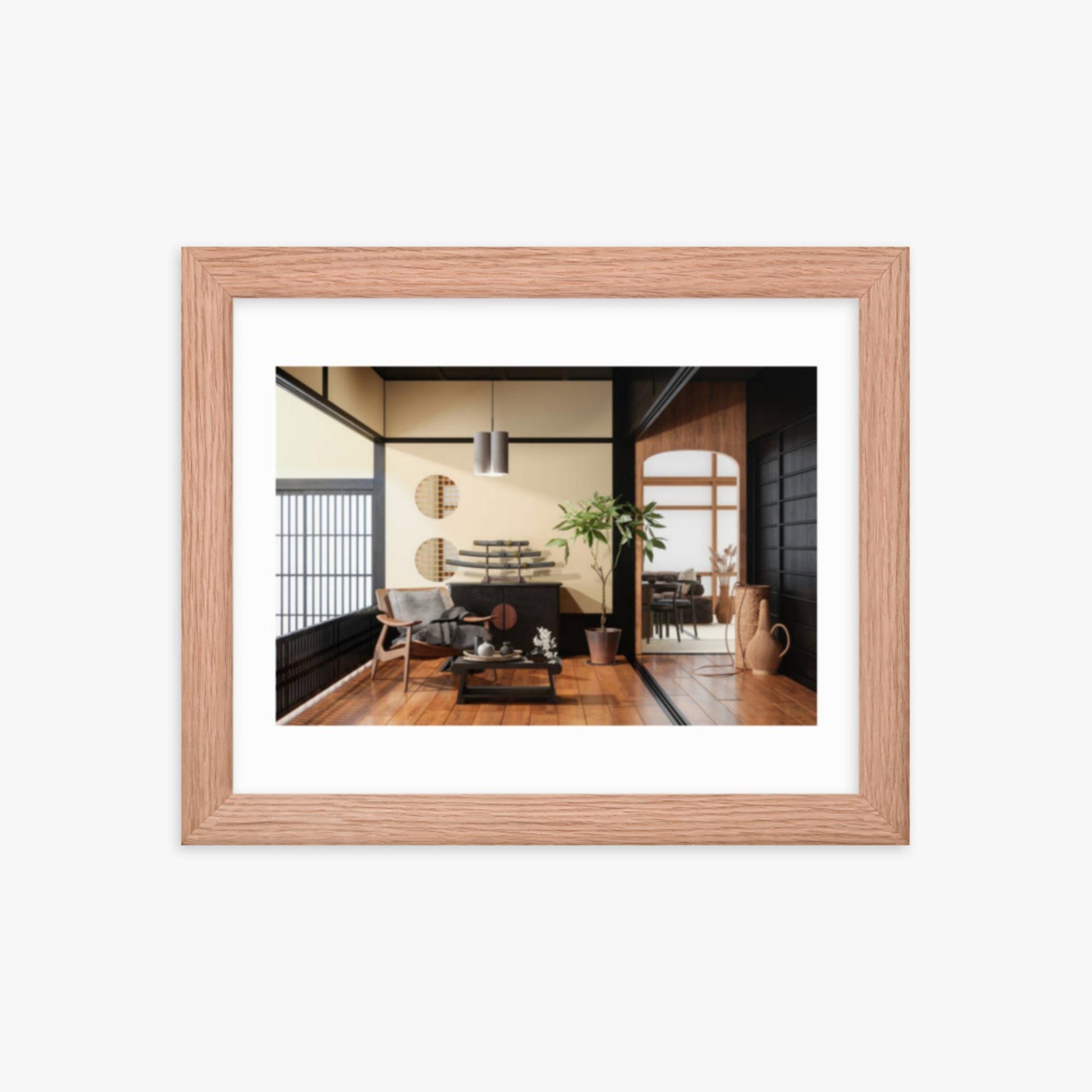 Japanese Style Living Room Interior 8x10 in Poster With Oak Frame