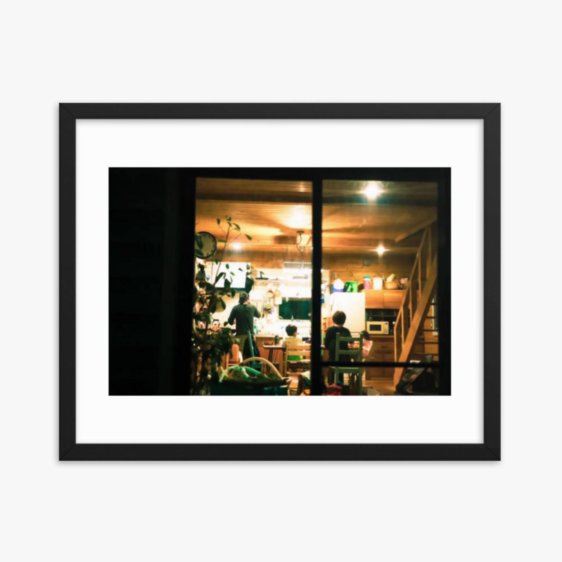 Log cabin seen through the window 16x20 in Poster With Black Frame
