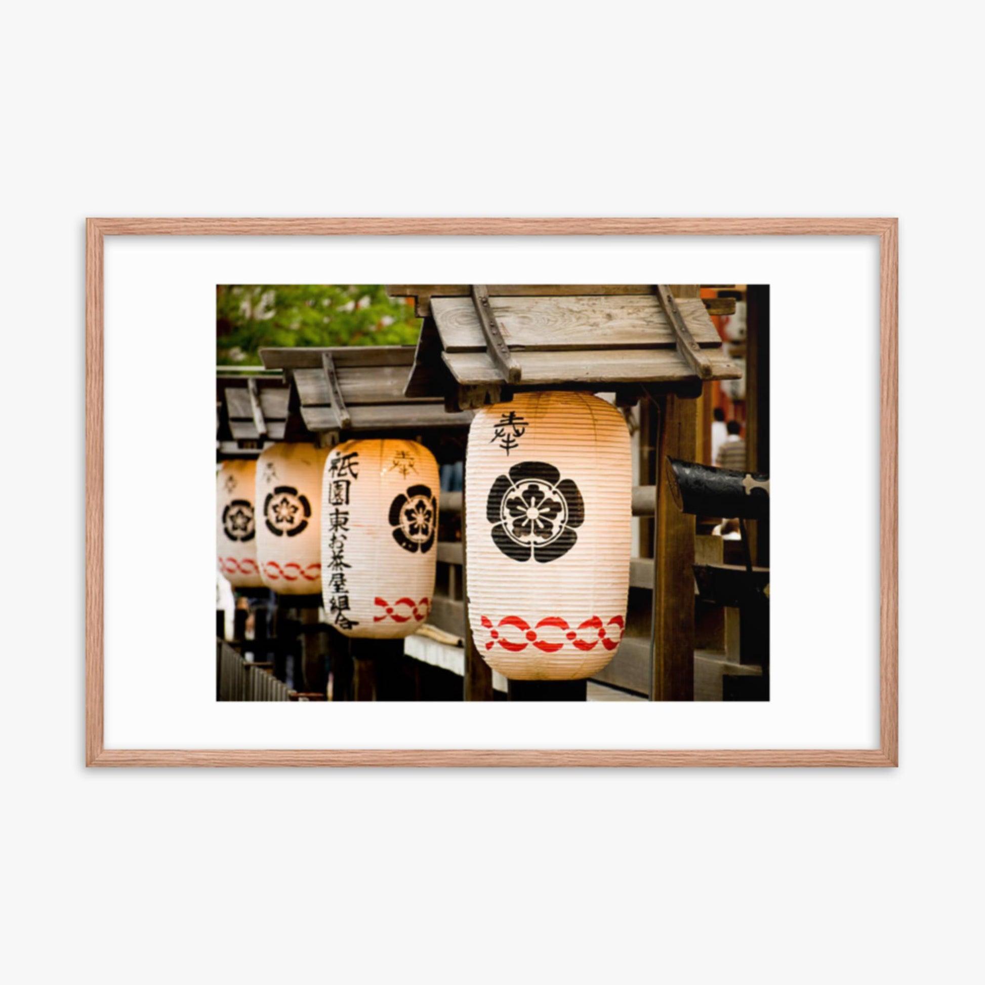 Japanese lanterns 24x36 in Poster With Oak Frame