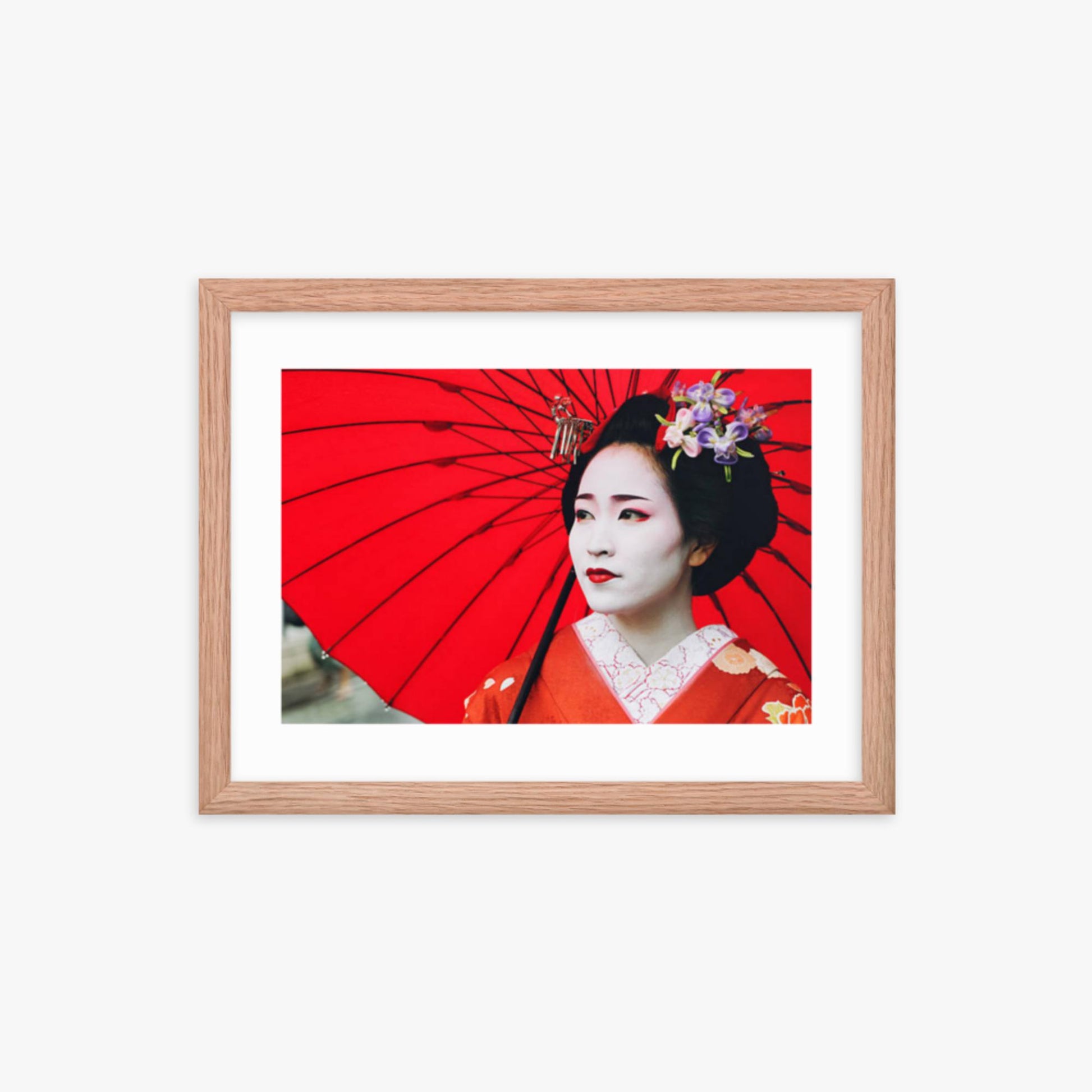 Maiko Girl Portrait 12x16 in Poster With Oak Frame